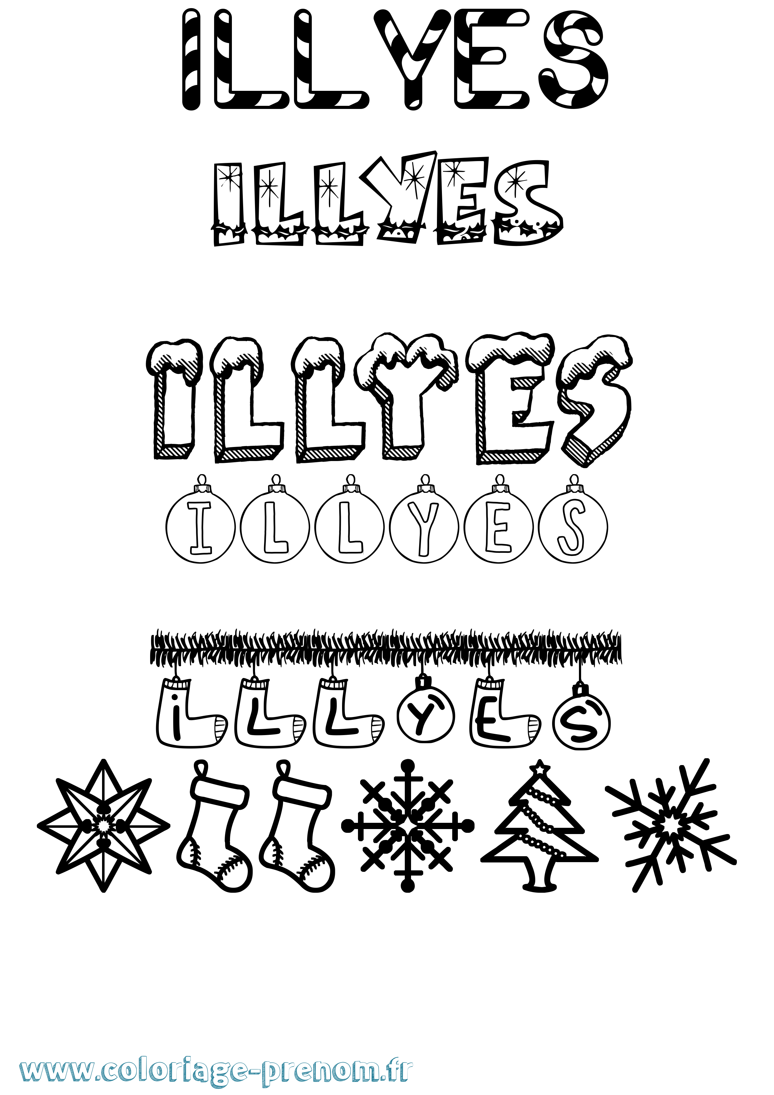 Coloriage Illyes Noël Coloriage prénom Illyes Noël
