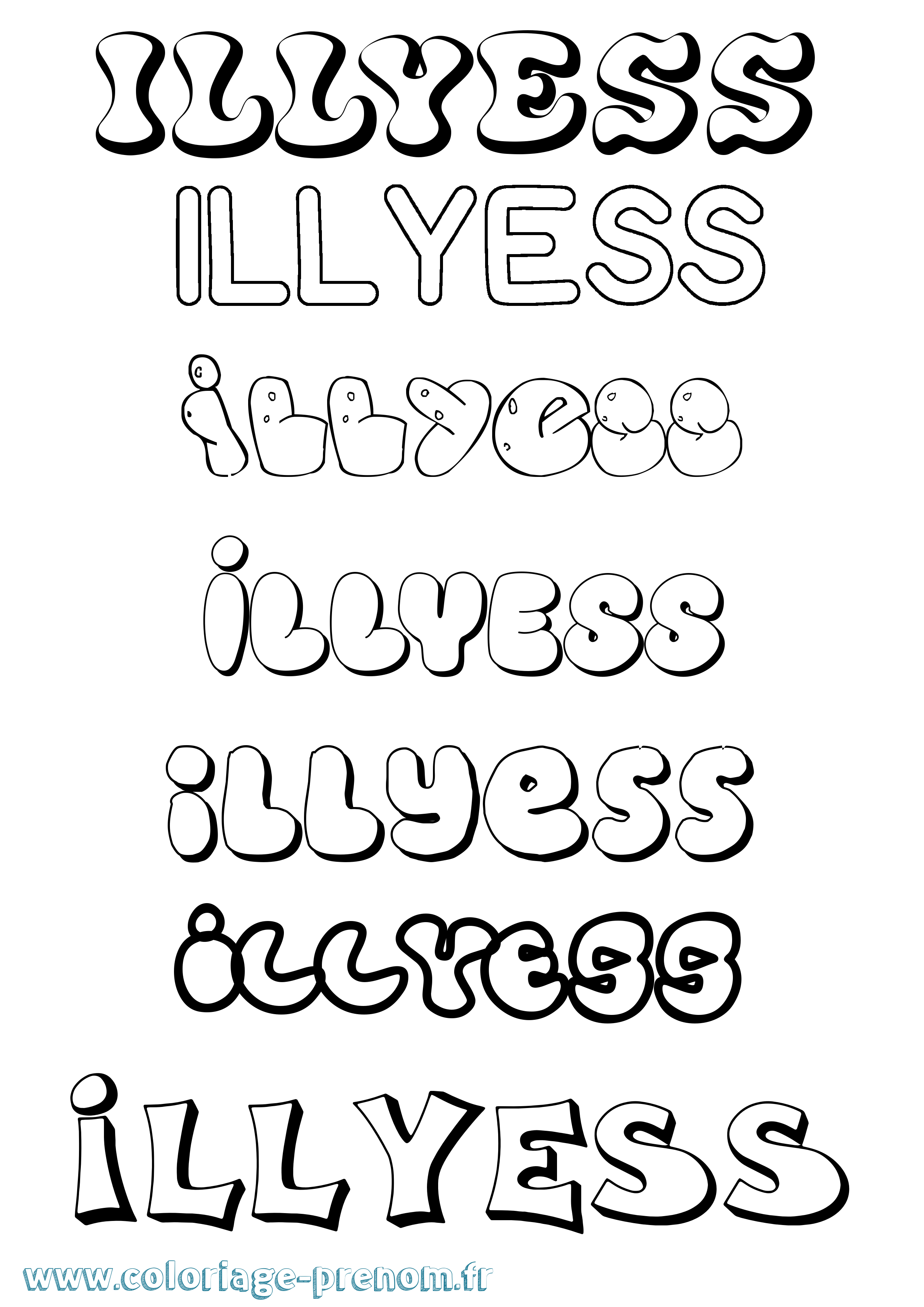 Coloriage Illyess Bubble Coloriage prénom Illyess Bubble