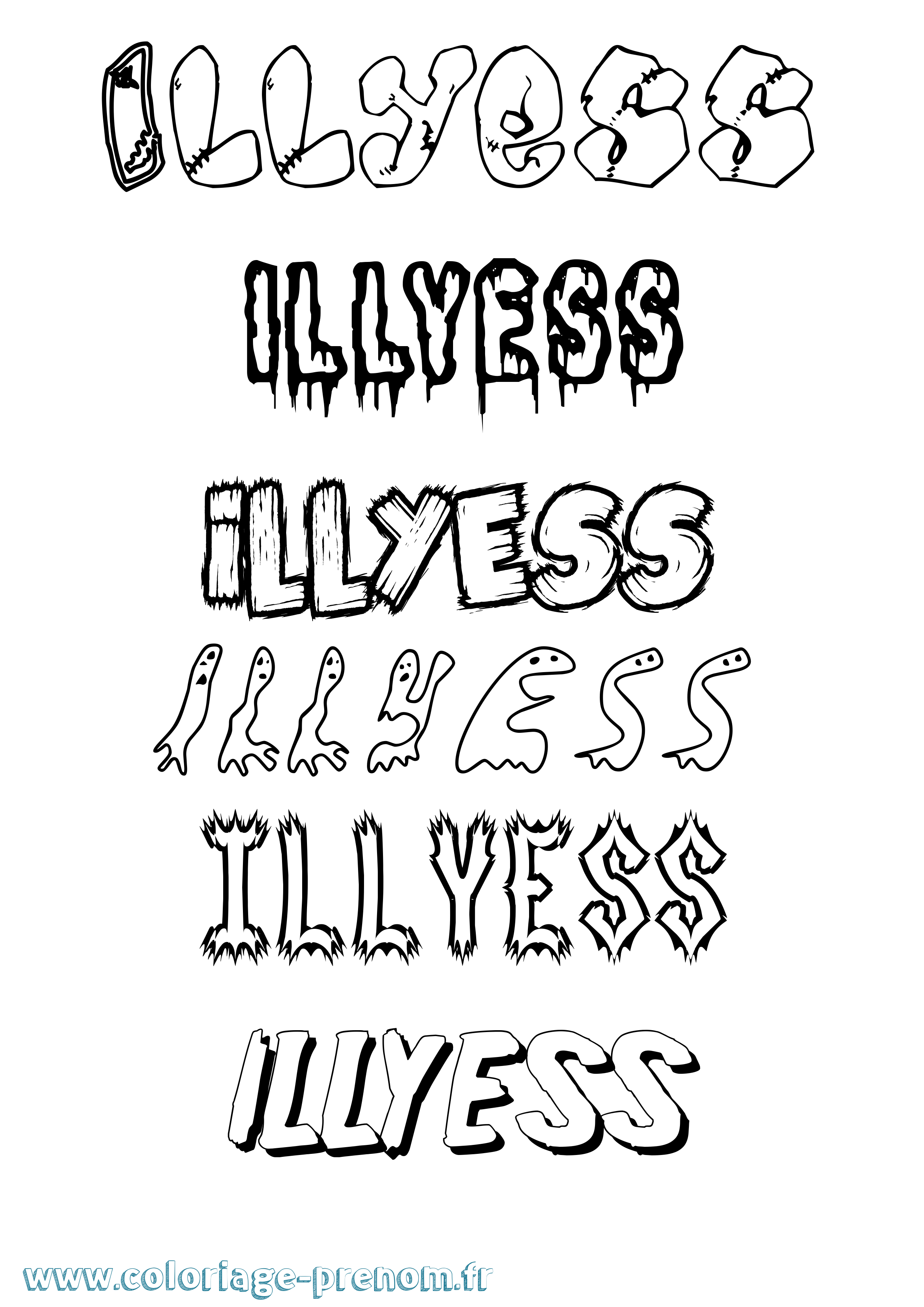 Coloriage Illyess Frisson Coloriage prénom Illyess Frisson