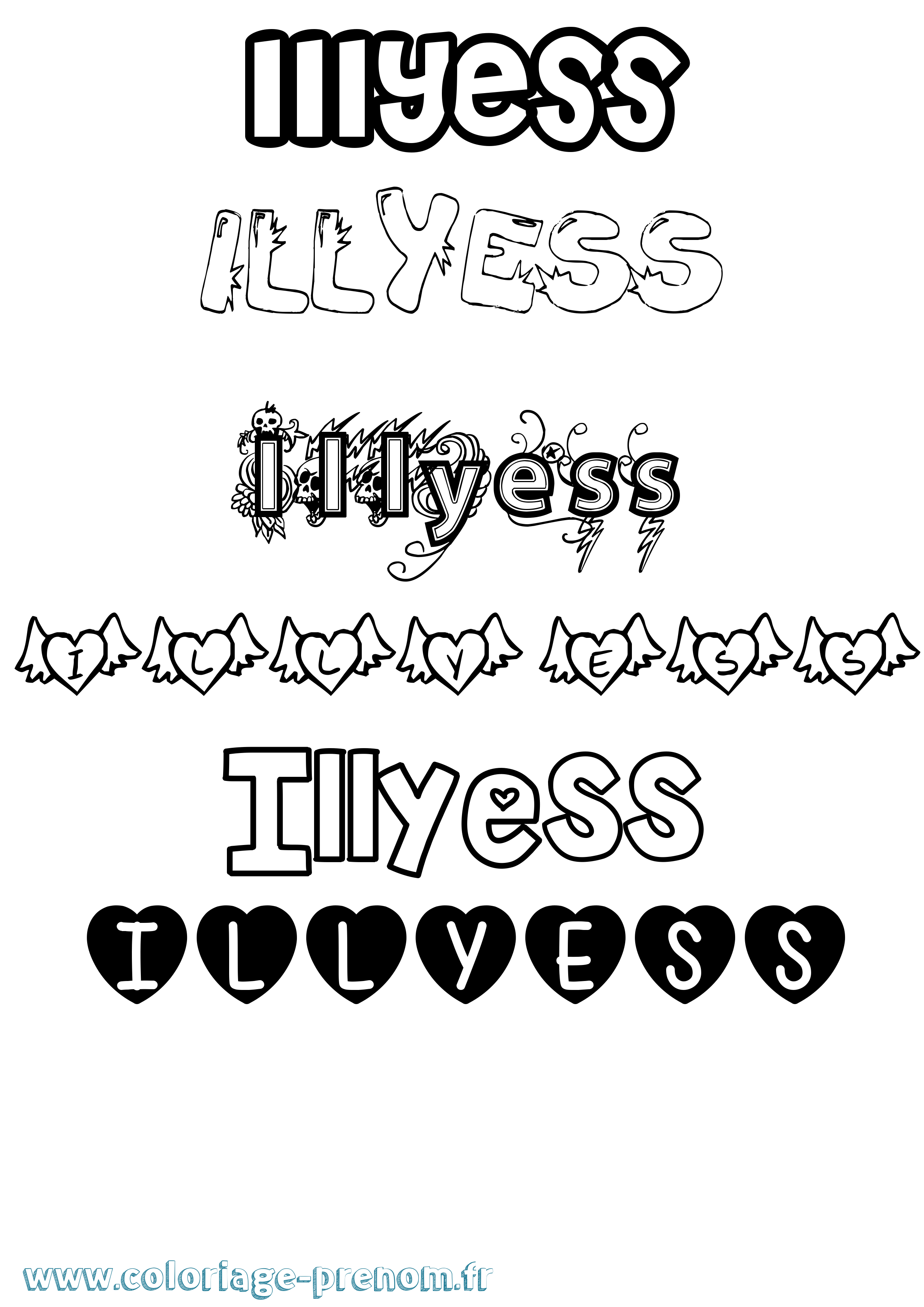 Coloriage Illyess Girly Coloriage prénom Illyess Girly