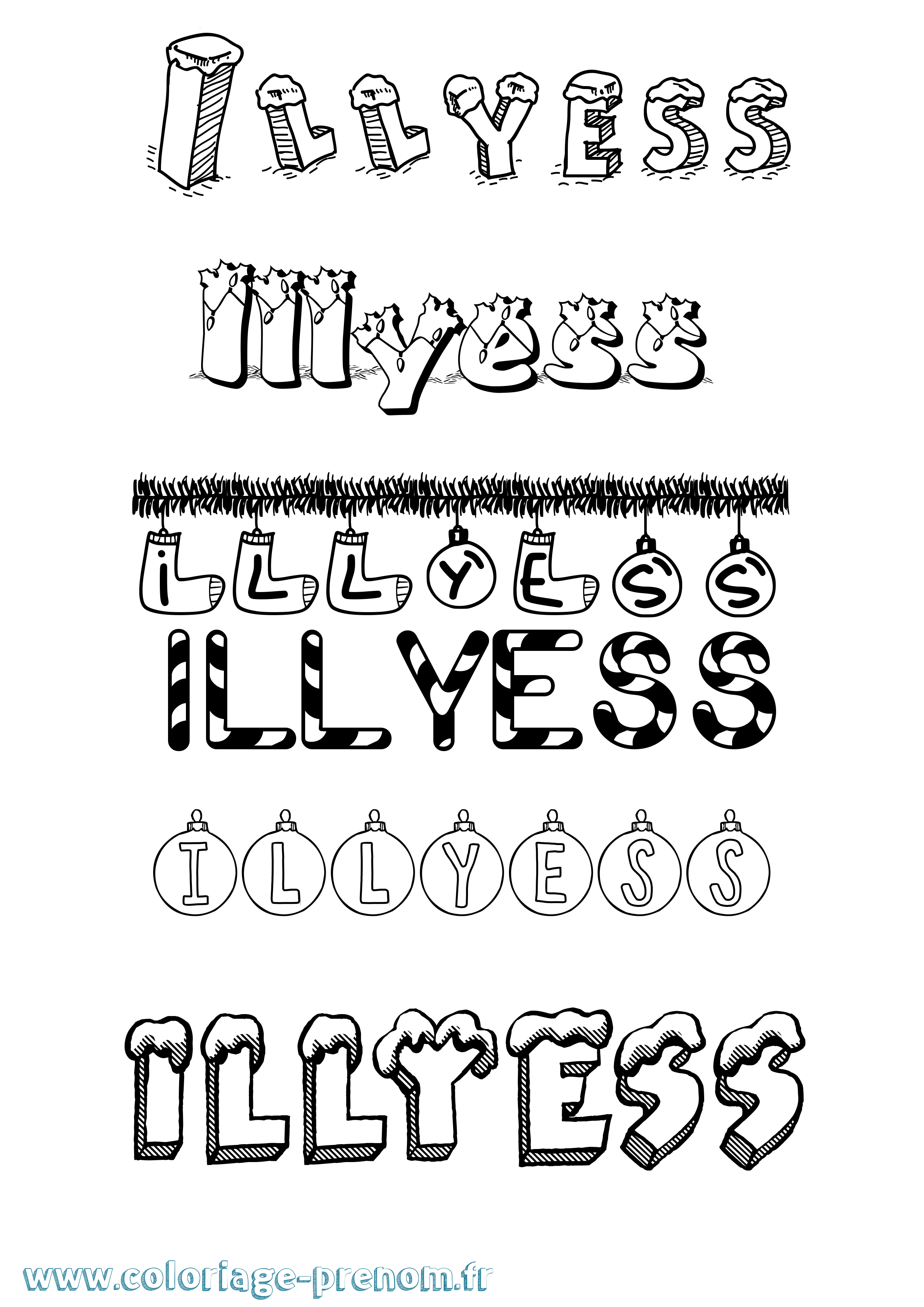 Coloriage Illyess Noël Coloriage prénom Illyess Noël