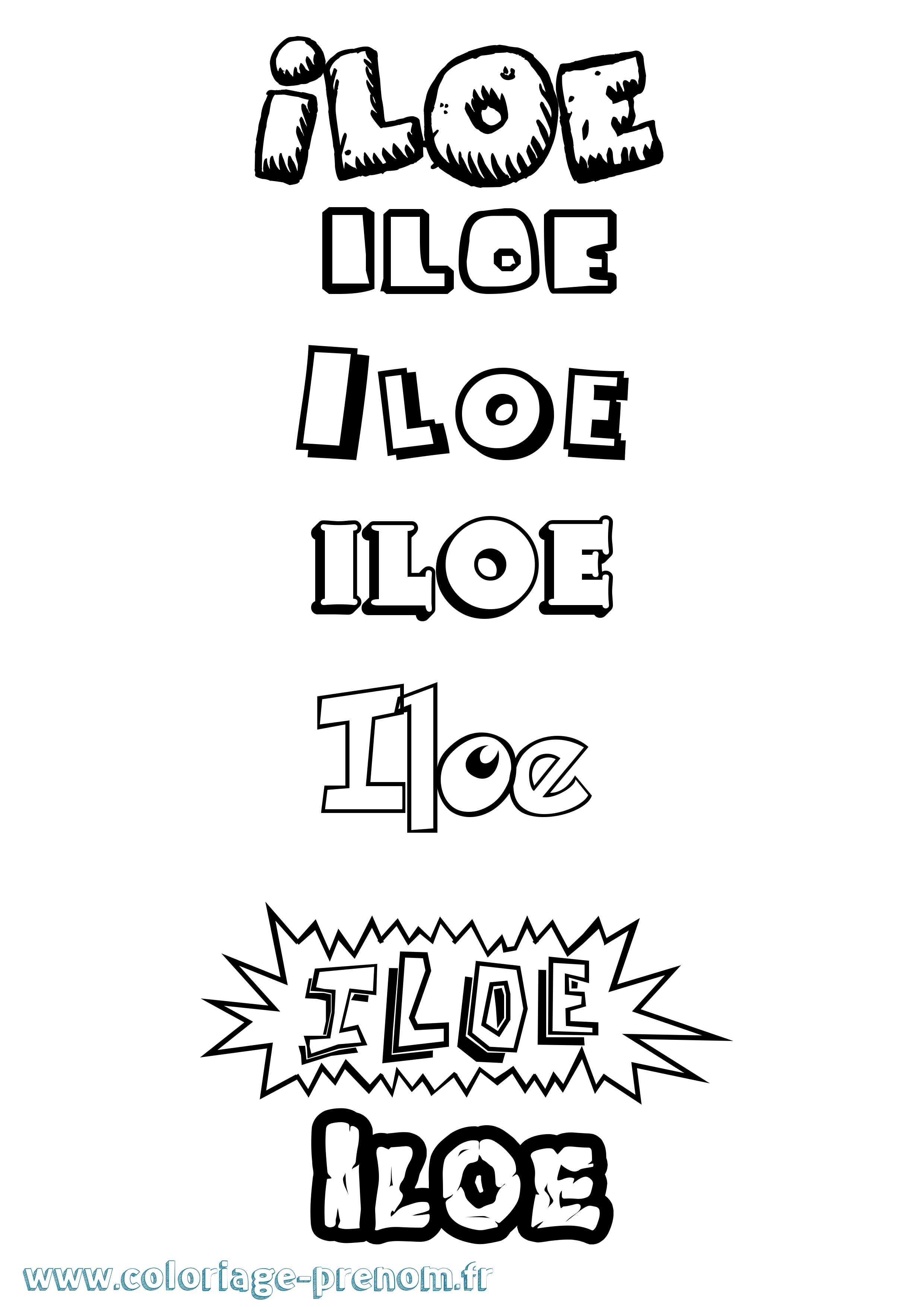 Coloriage Iloe Dessin Animé Coloriage prénom Iloe Dessin Animé