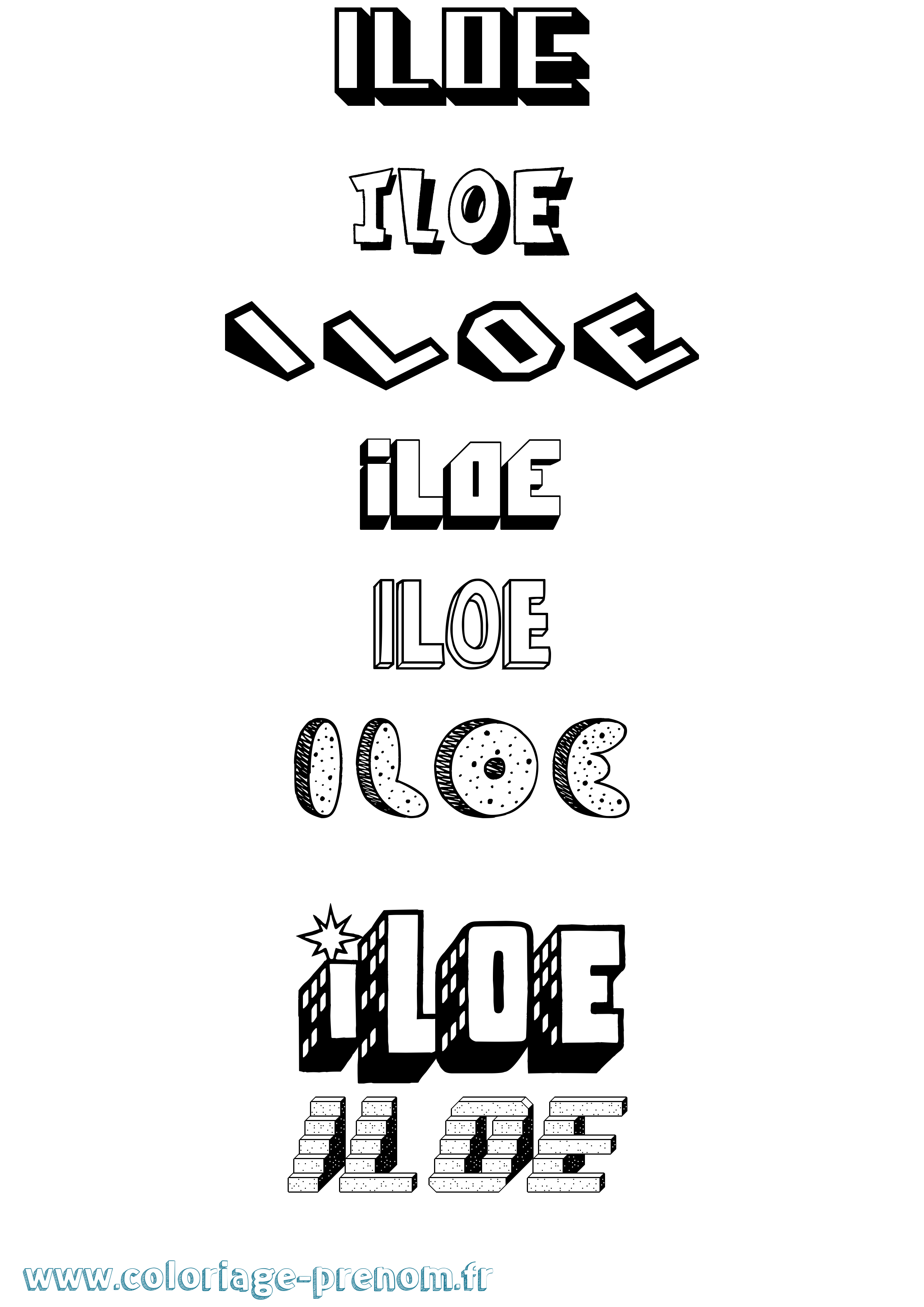 Coloriage Iloe Effet 3D Coloriage prénom Iloe Effet 3D