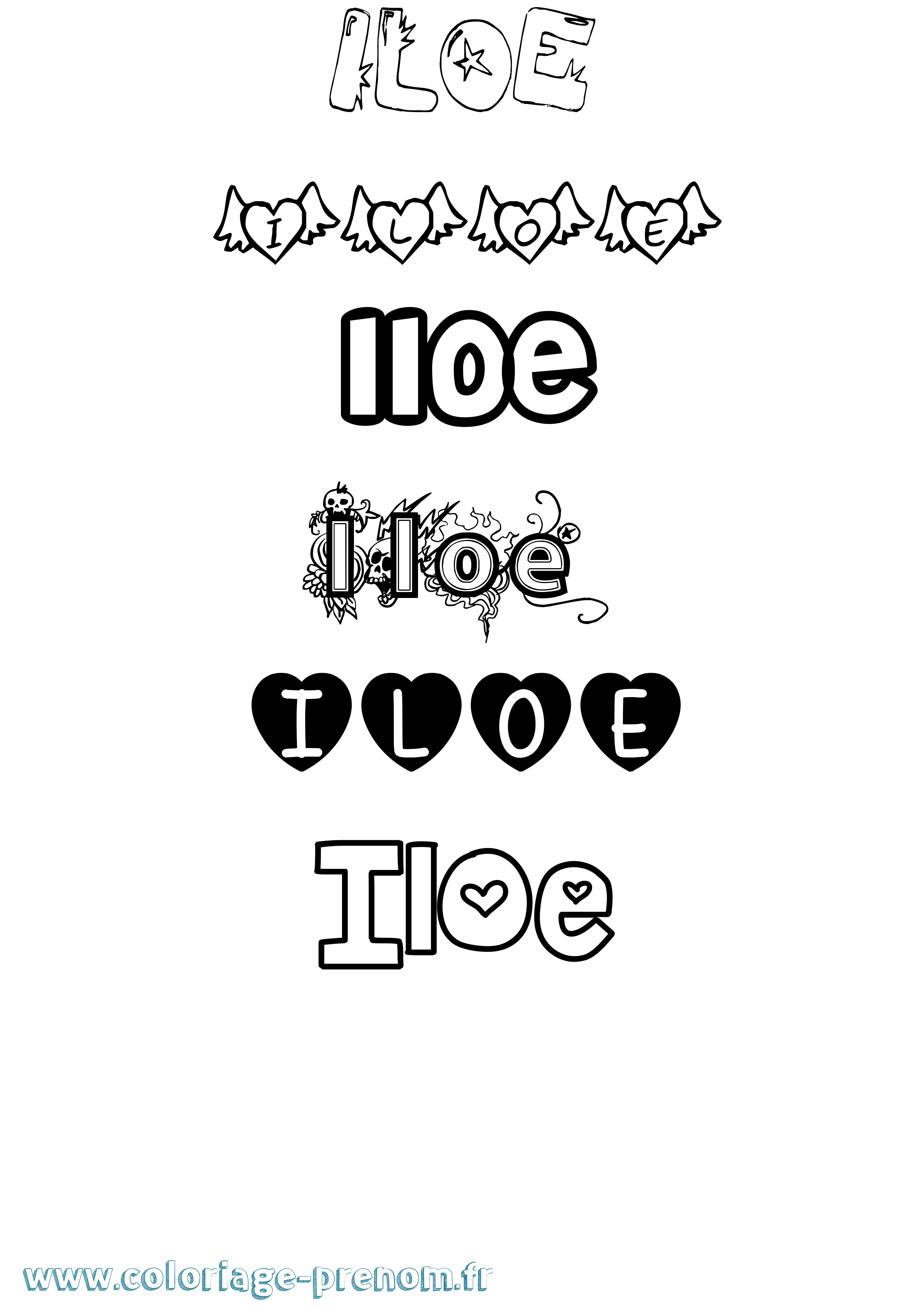 Coloriage Iloe Girly Coloriage prénom Iloe Girly