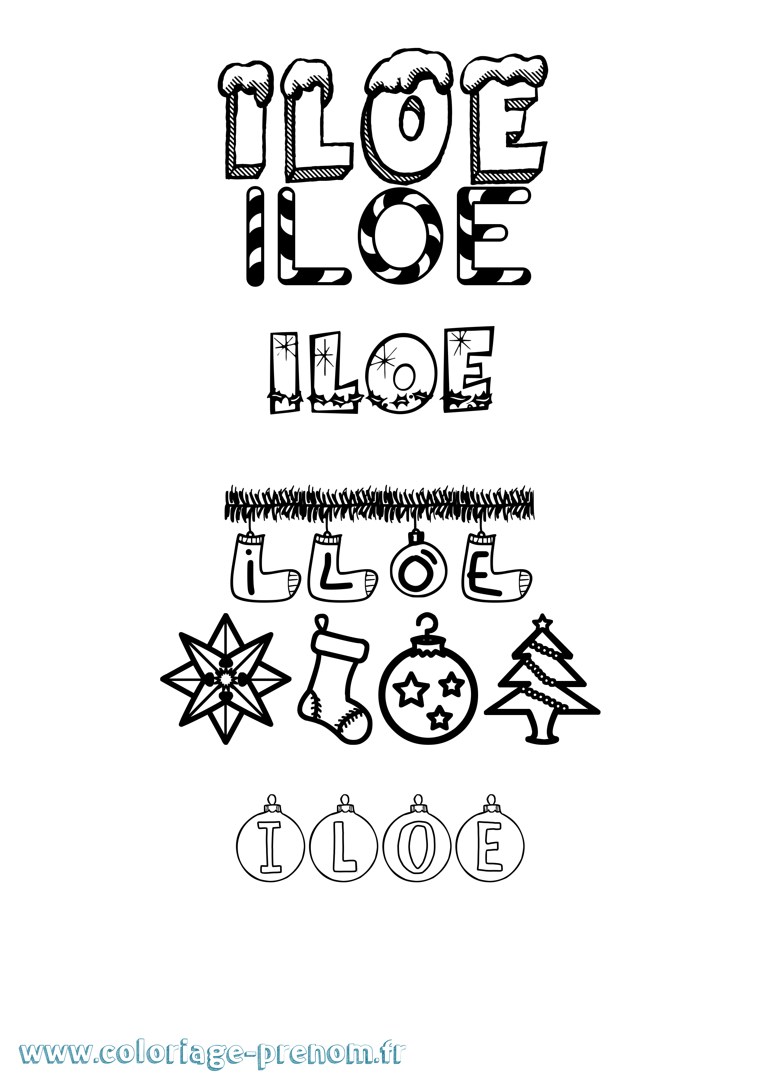 Coloriage Iloe Noël Coloriage prénom Iloe Noël