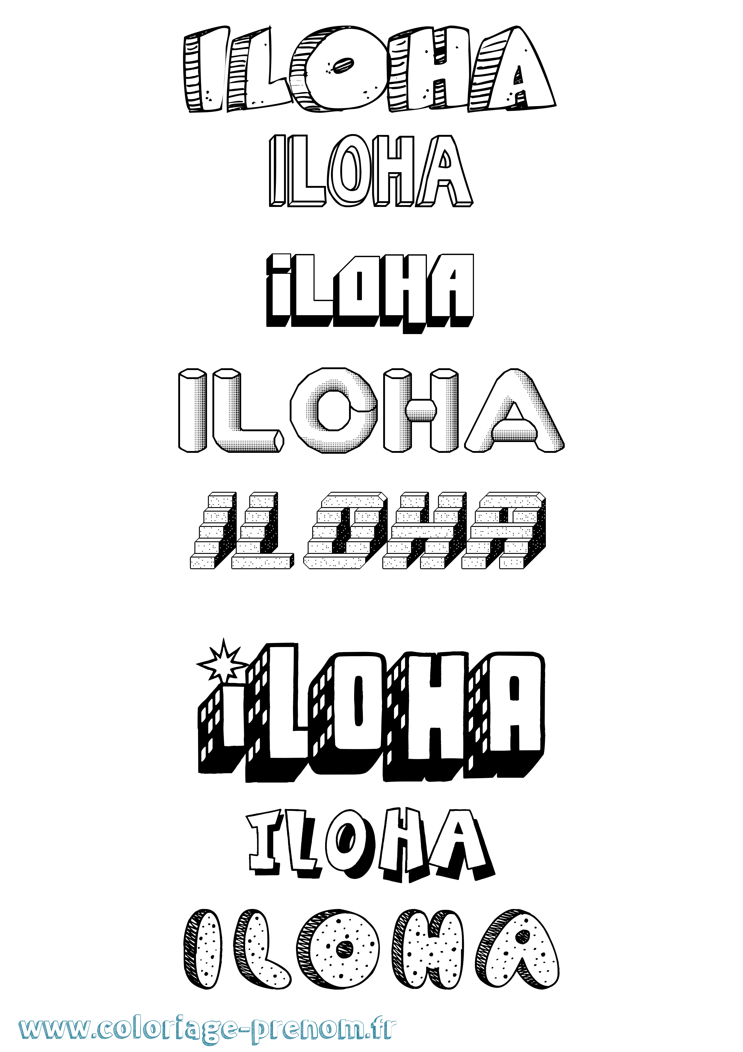 Coloriage Iloha Effet 3D Coloriage prénom Iloha Effet 3D