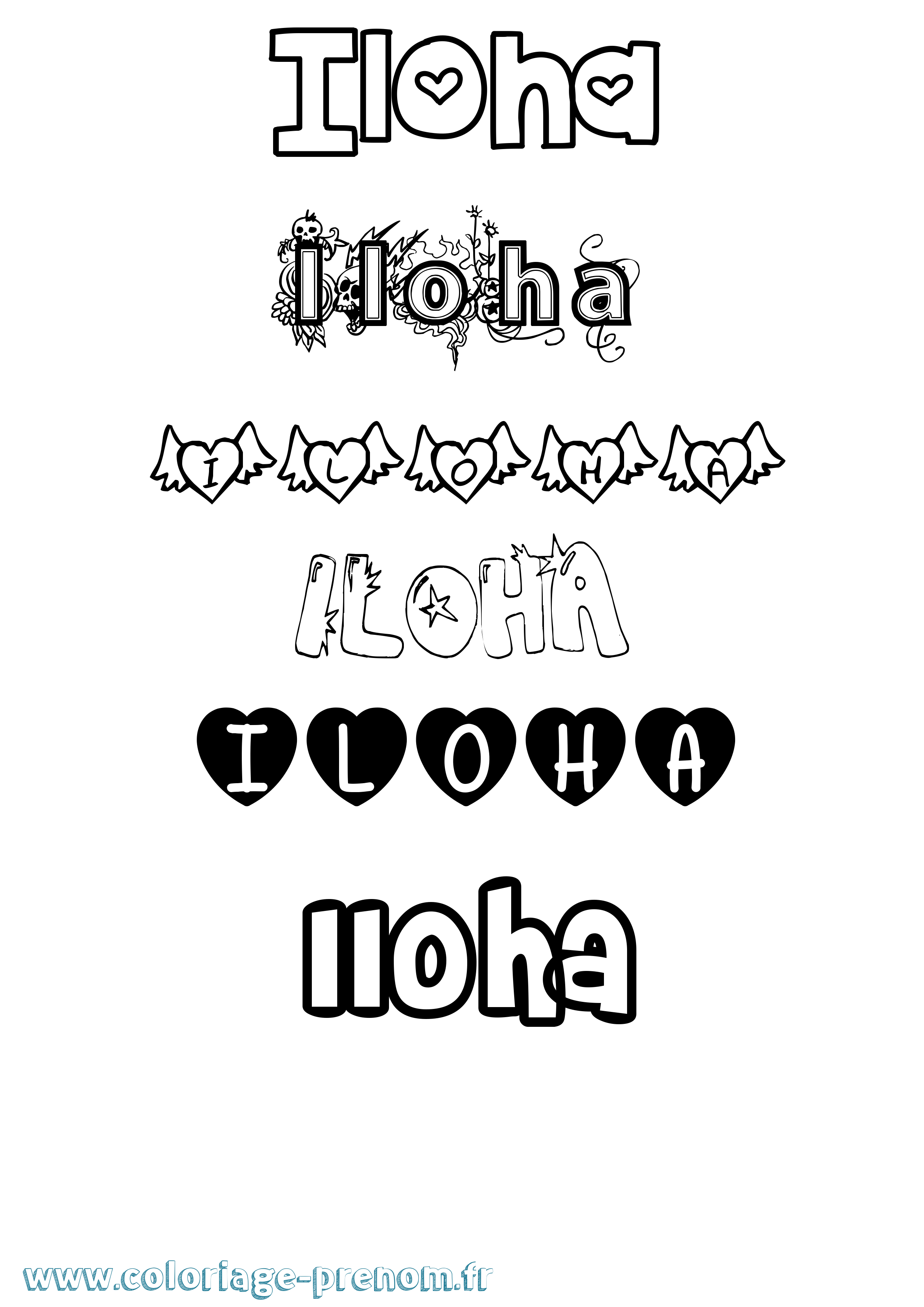 Coloriage Iloha Girly Coloriage prénom Iloha Girly