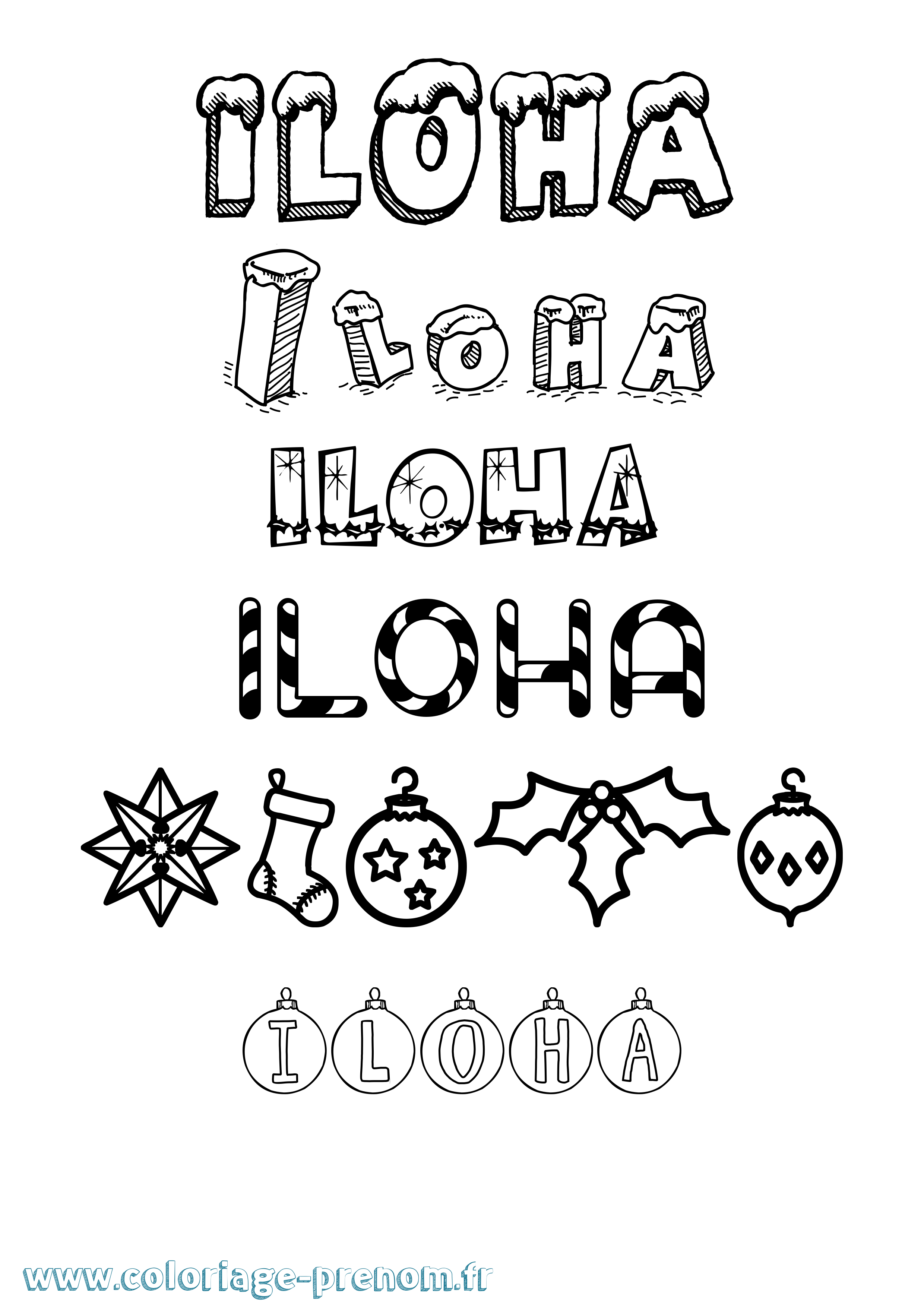 Coloriage Iloha Noël Coloriage prénom Iloha Noël