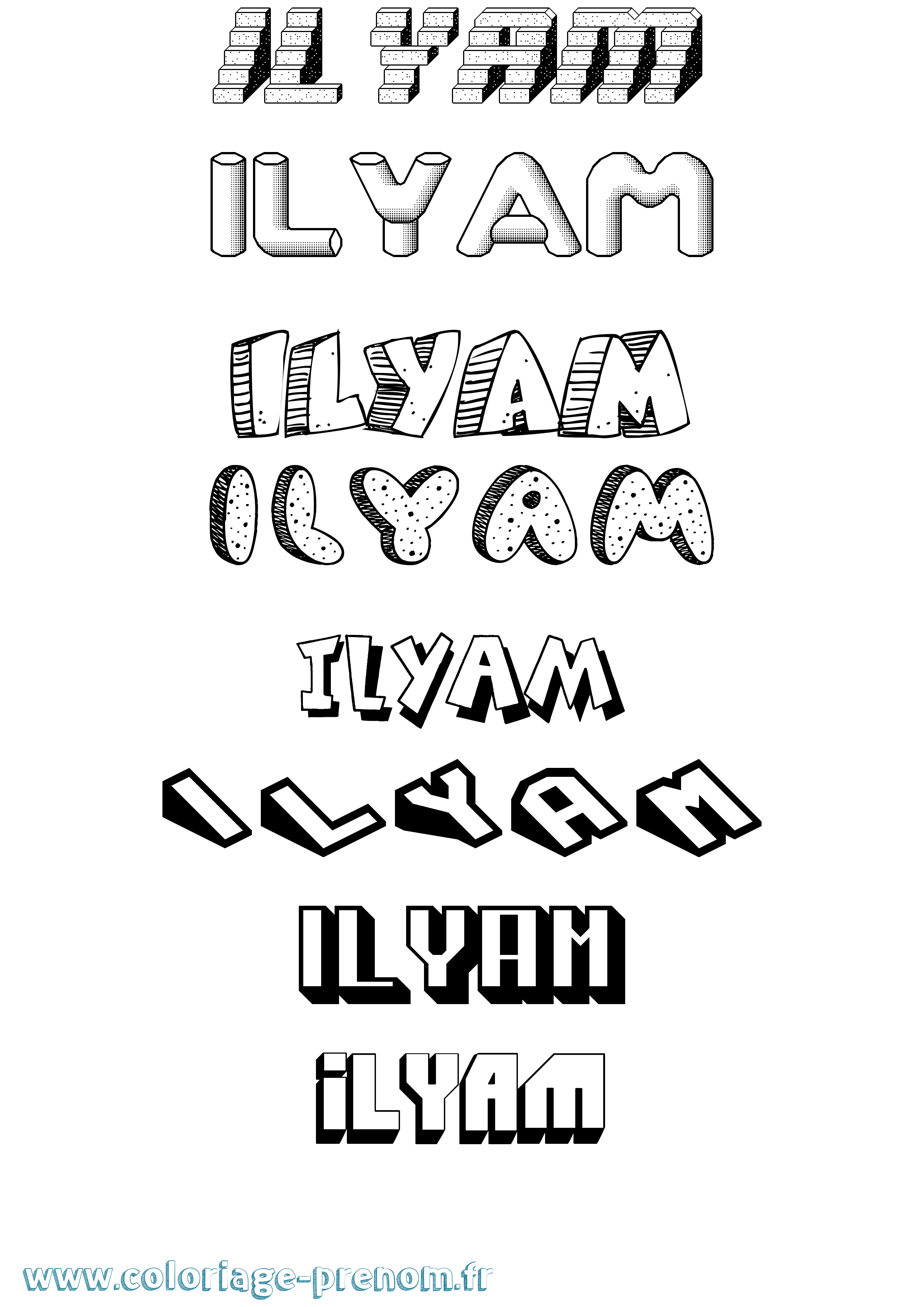Coloriage Ilyam Effet 3D Coloriage prénom Ilyam Effet 3D