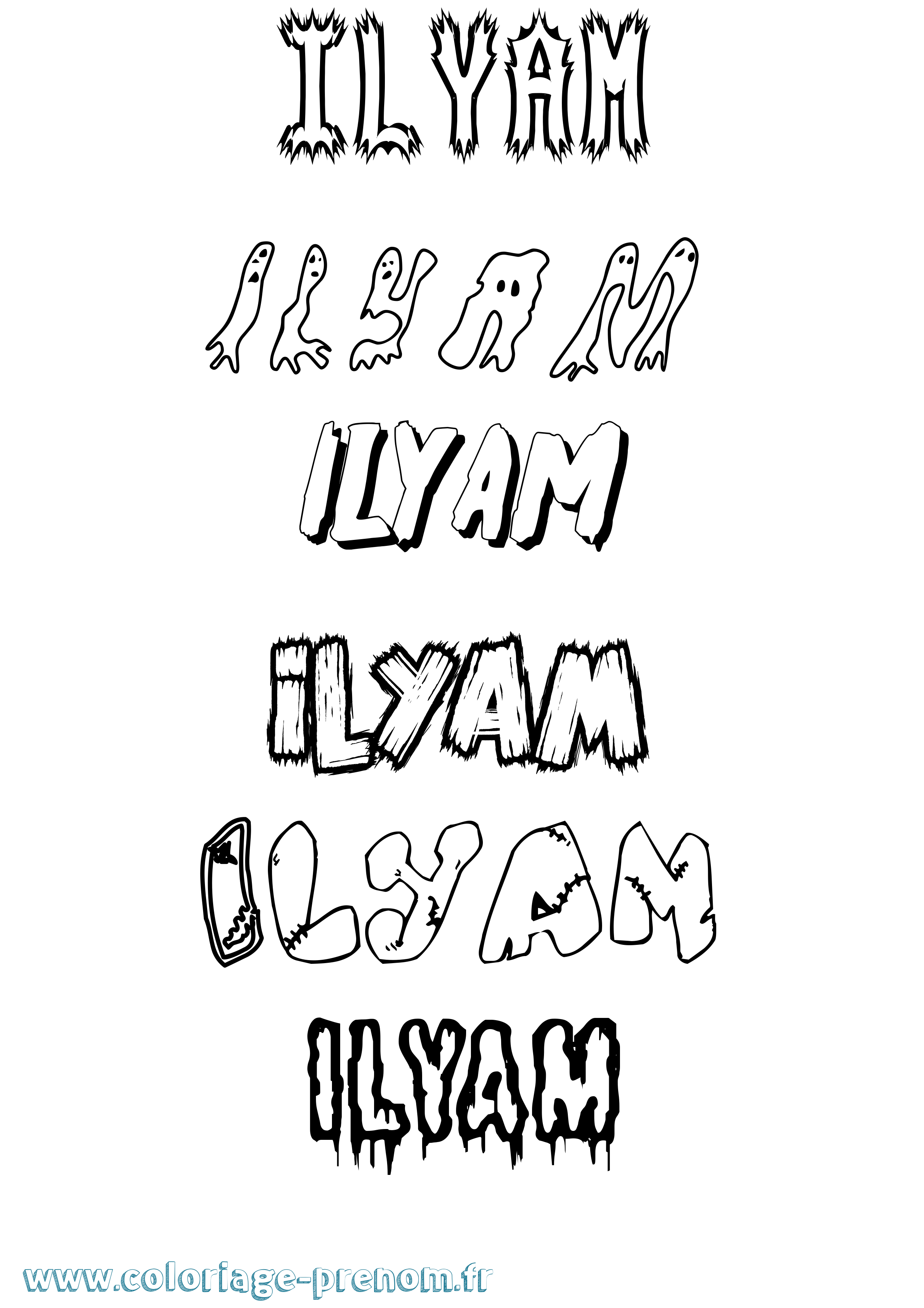 Coloriage Ilyam Frisson Coloriage prénom Ilyam Frisson