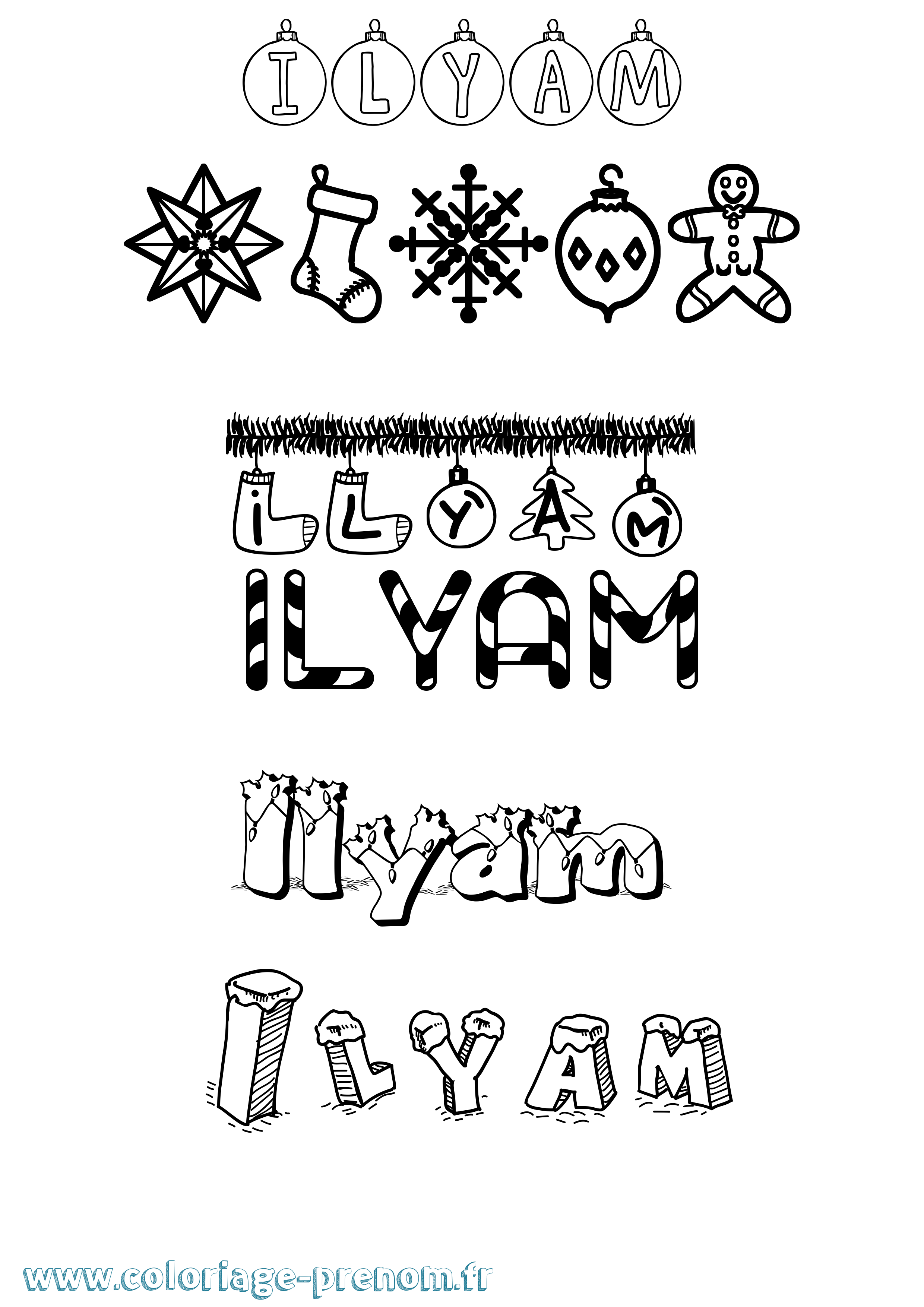 Coloriage Ilyam Noël Coloriage prénom Ilyam Noël