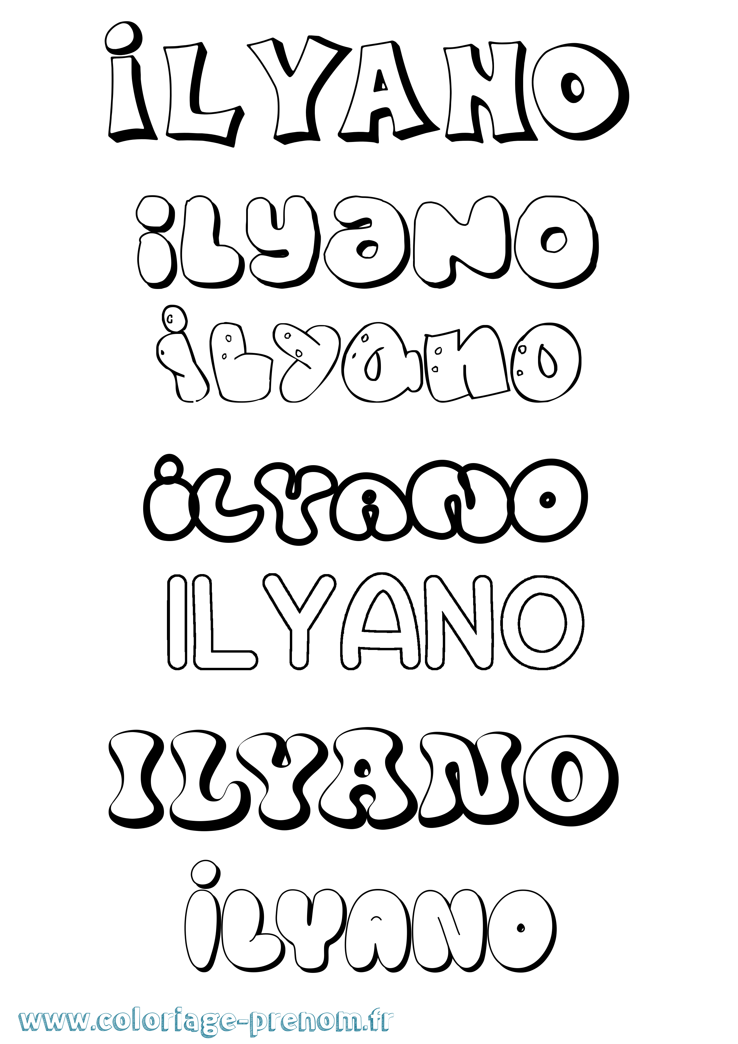 Coloriage Ilyano Bubble Coloriage prénom Ilyano Bubble