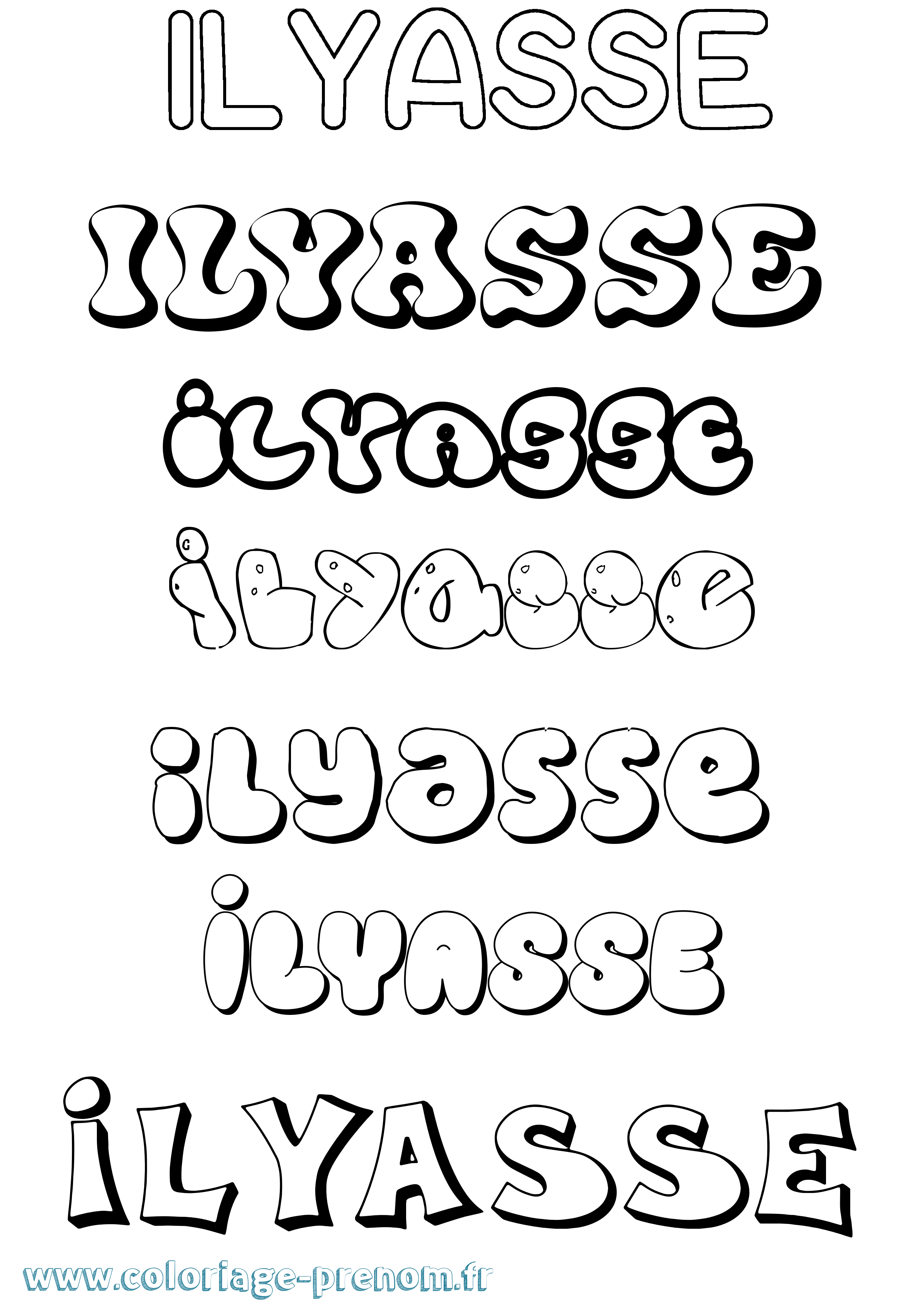 Coloriage Ilyasse Bubble Coloriage prénom Ilyasse Bubble