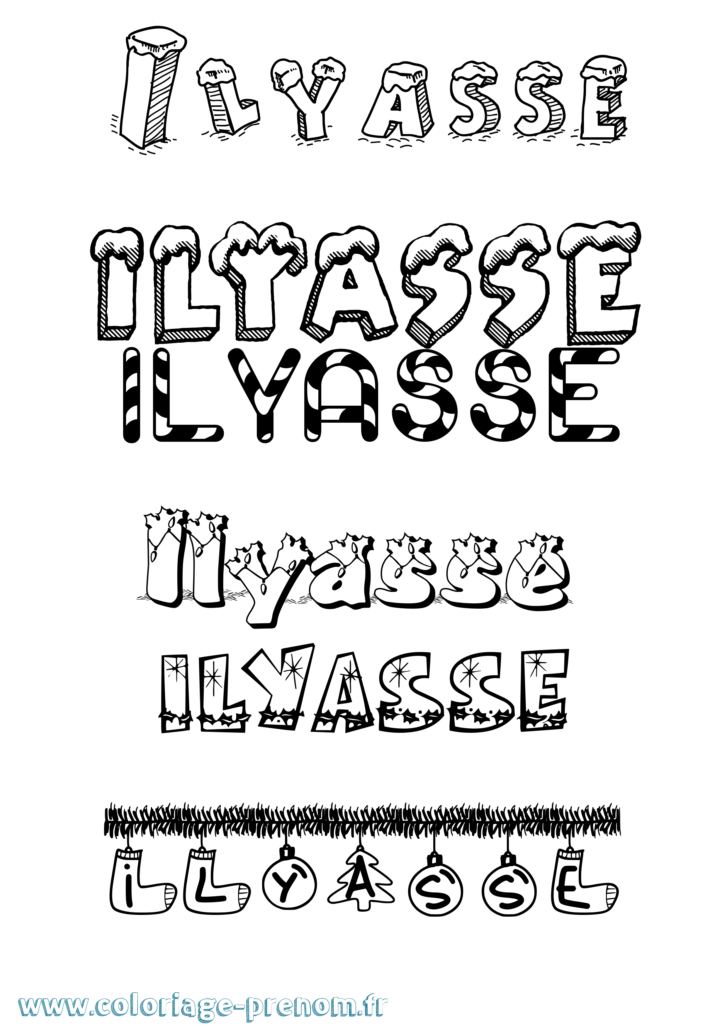 Coloriage Ilyasse Noël Coloriage prénom Ilyasse Noël