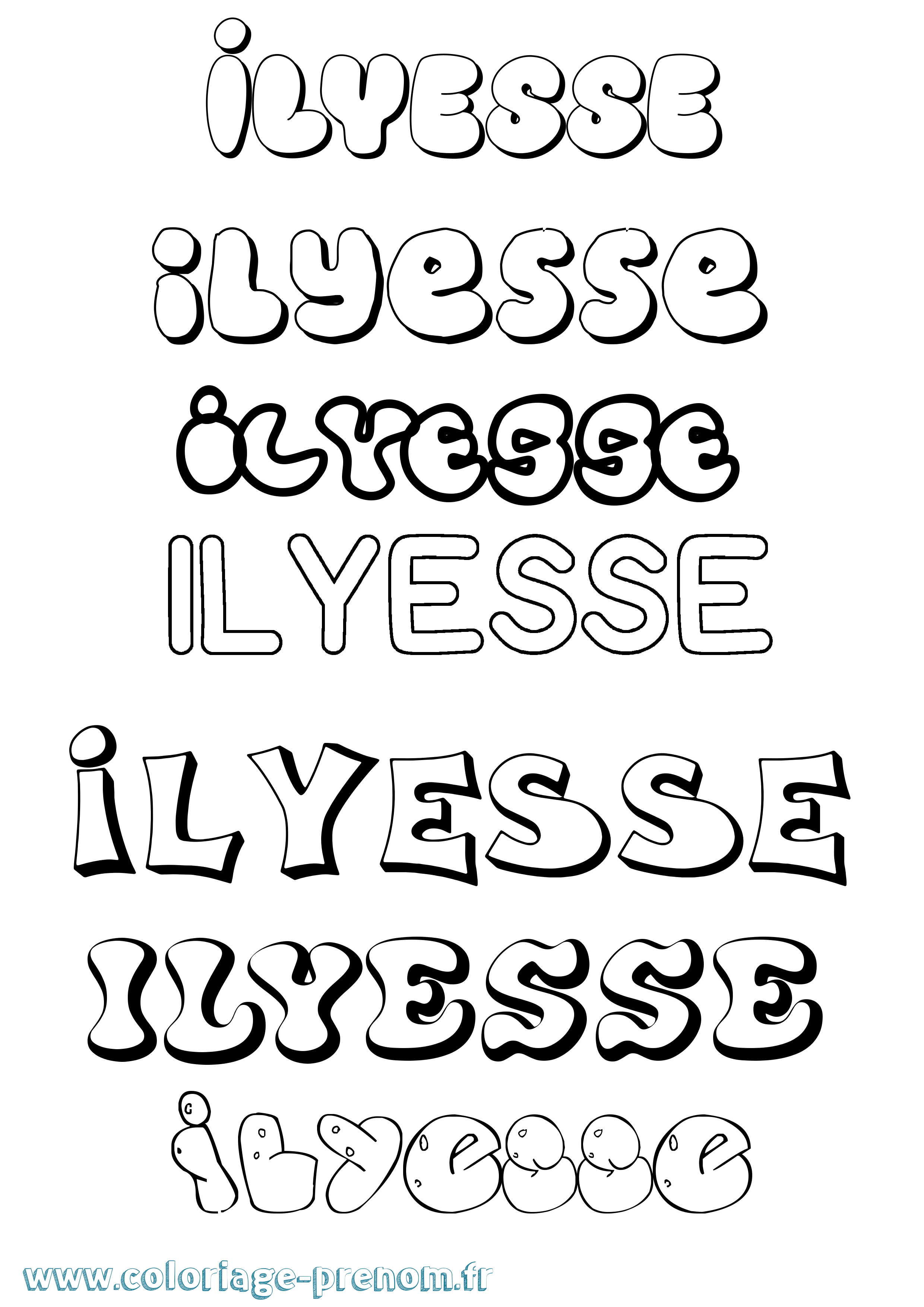 Coloriage Ilyesse Bubble Coloriage prénom Ilyesse Bubble
