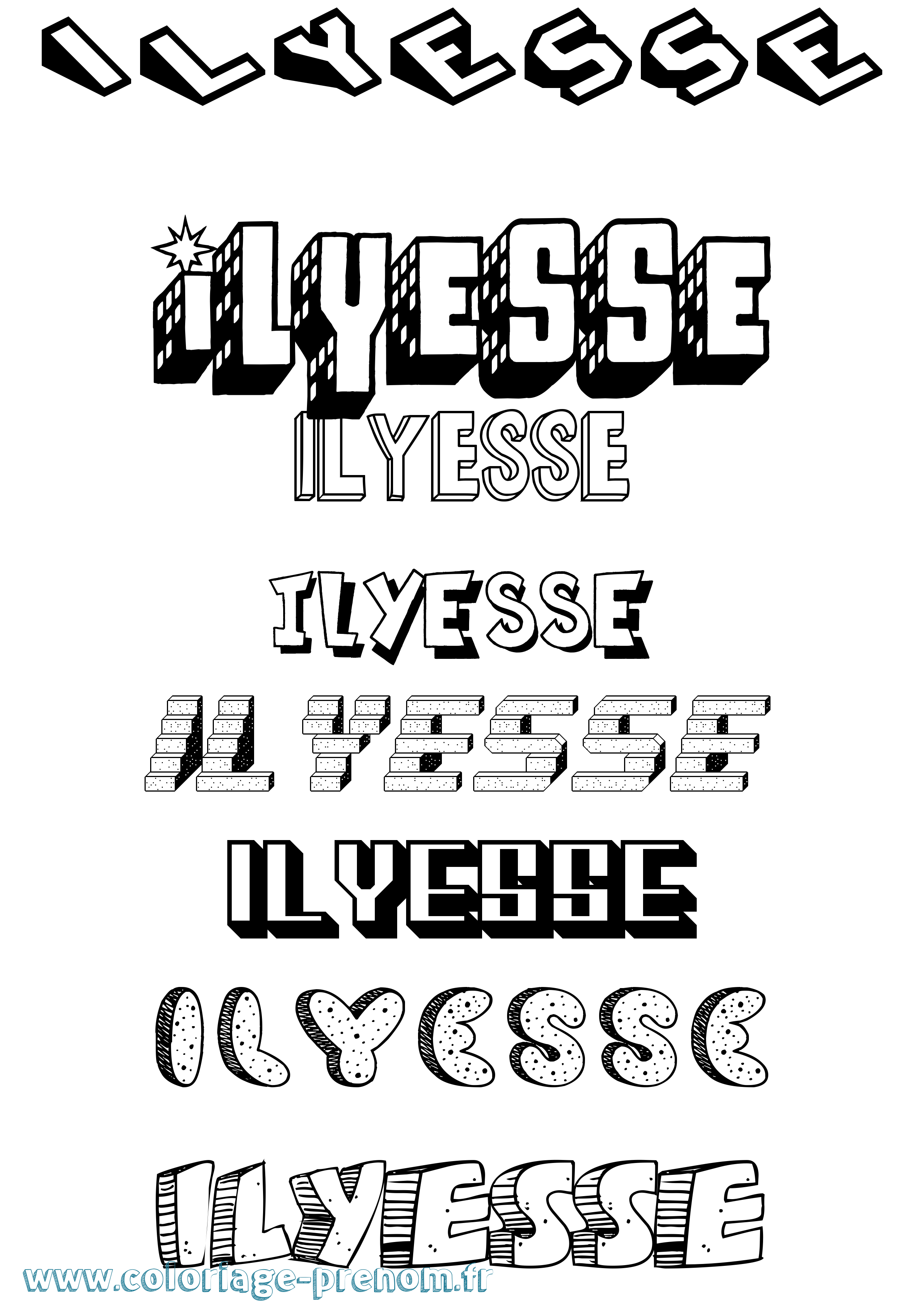 Coloriage Ilyesse Effet 3D Coloriage prénom Ilyesse Effet 3D