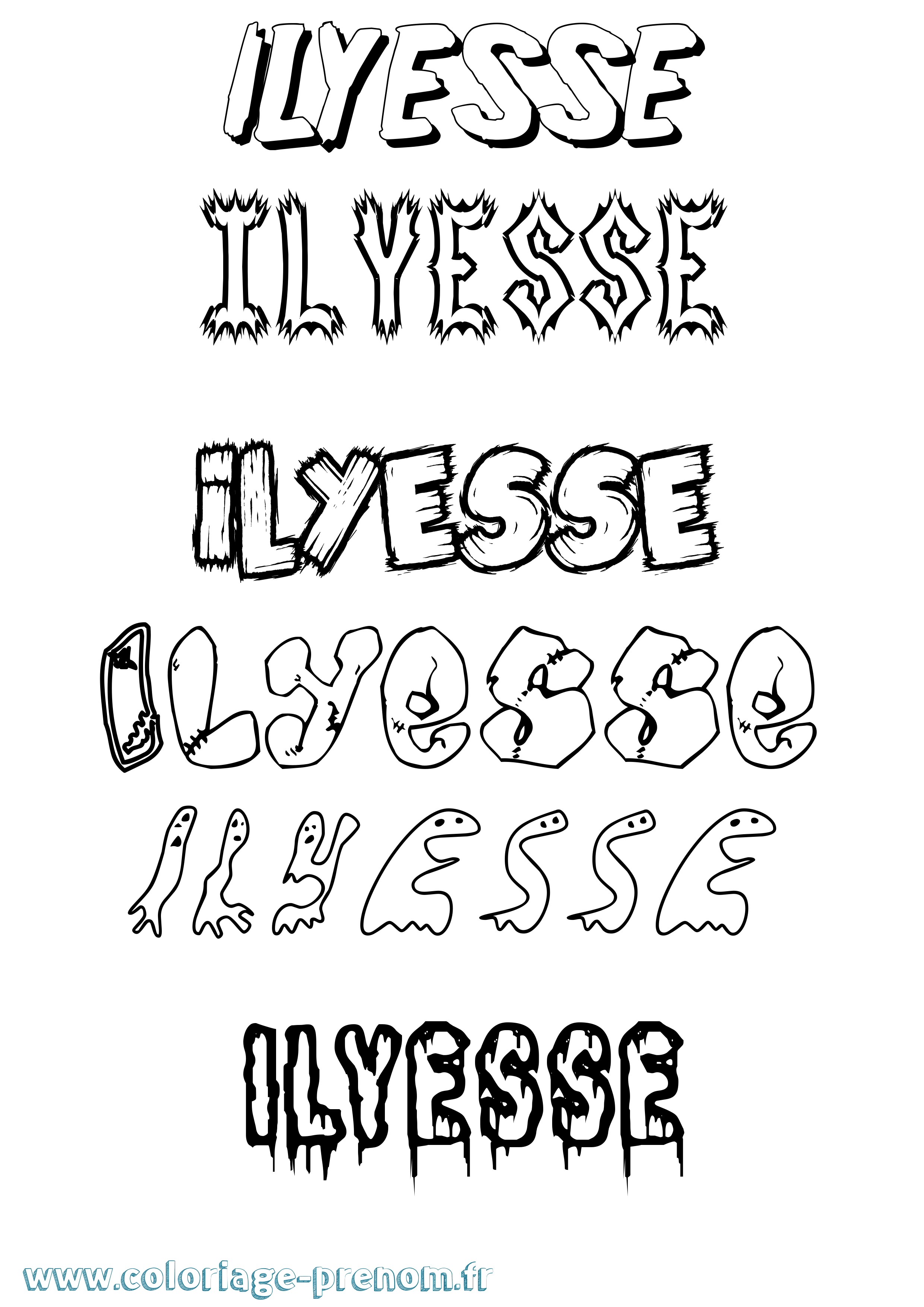 Coloriage Ilyesse Frisson Coloriage prénom Ilyesse Frisson