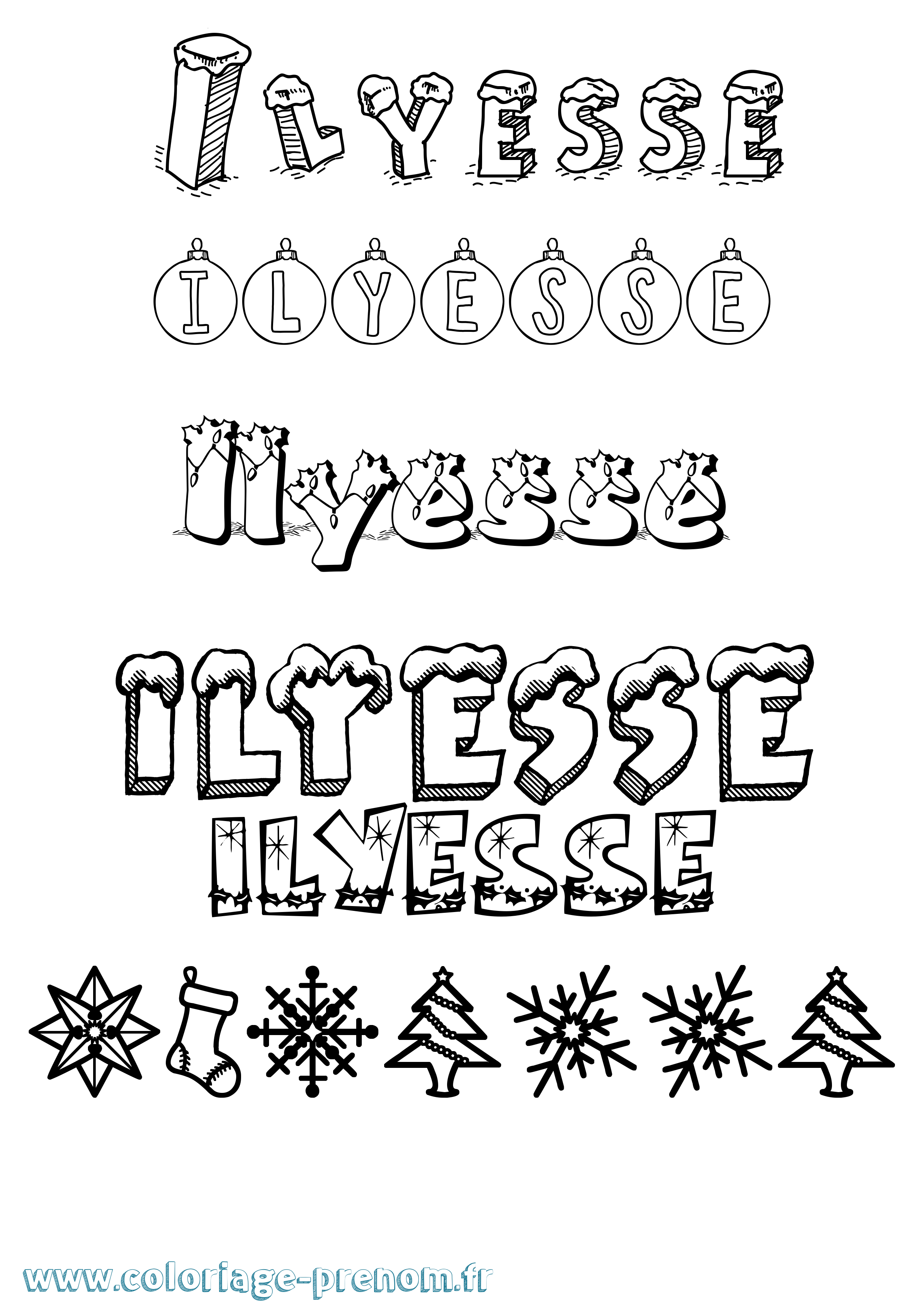 Coloriage Ilyesse Noël Coloriage prénom Ilyesse Noël