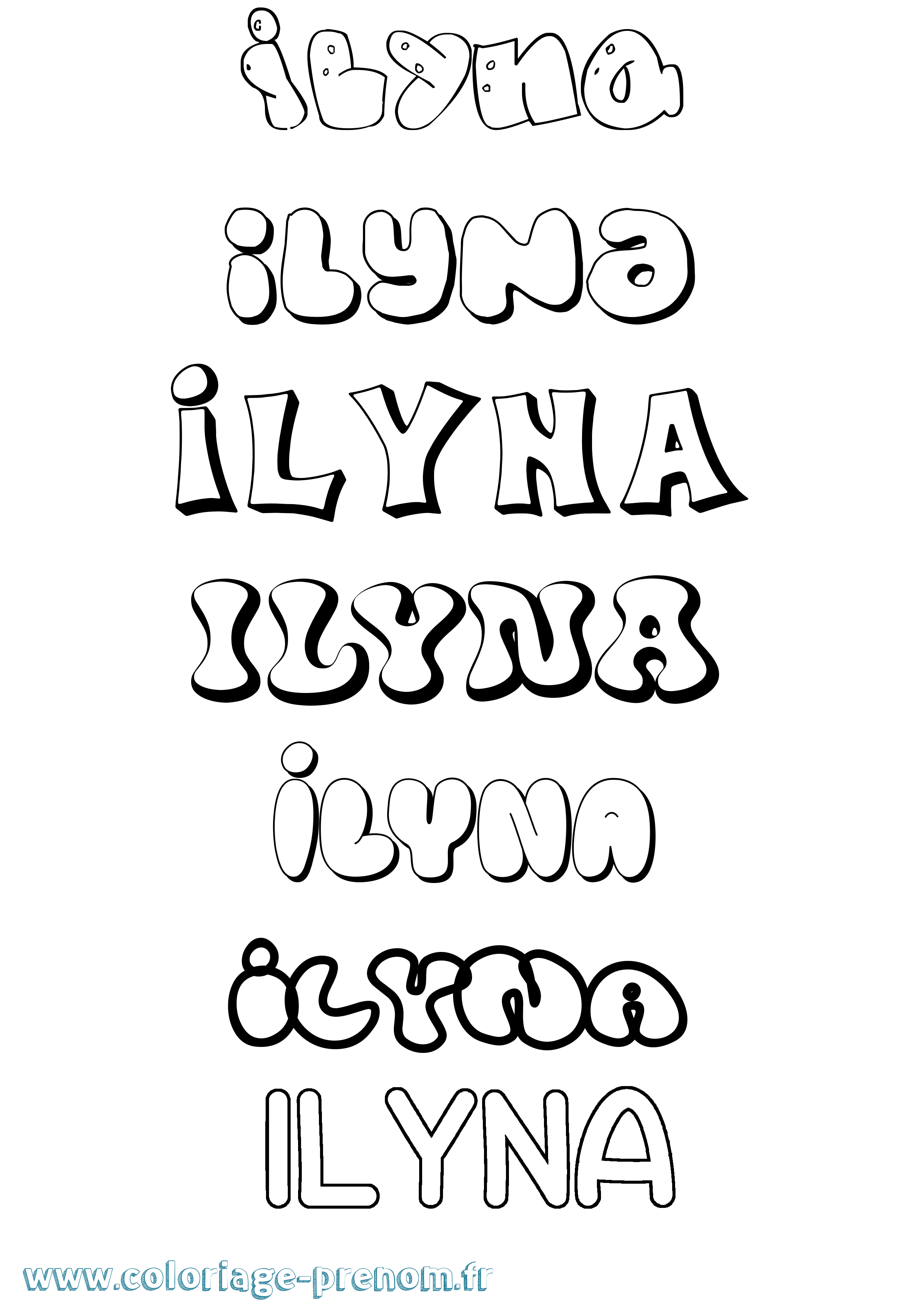 Coloriage Ilyna Bubble Coloriage prénom Ilyna Bubble