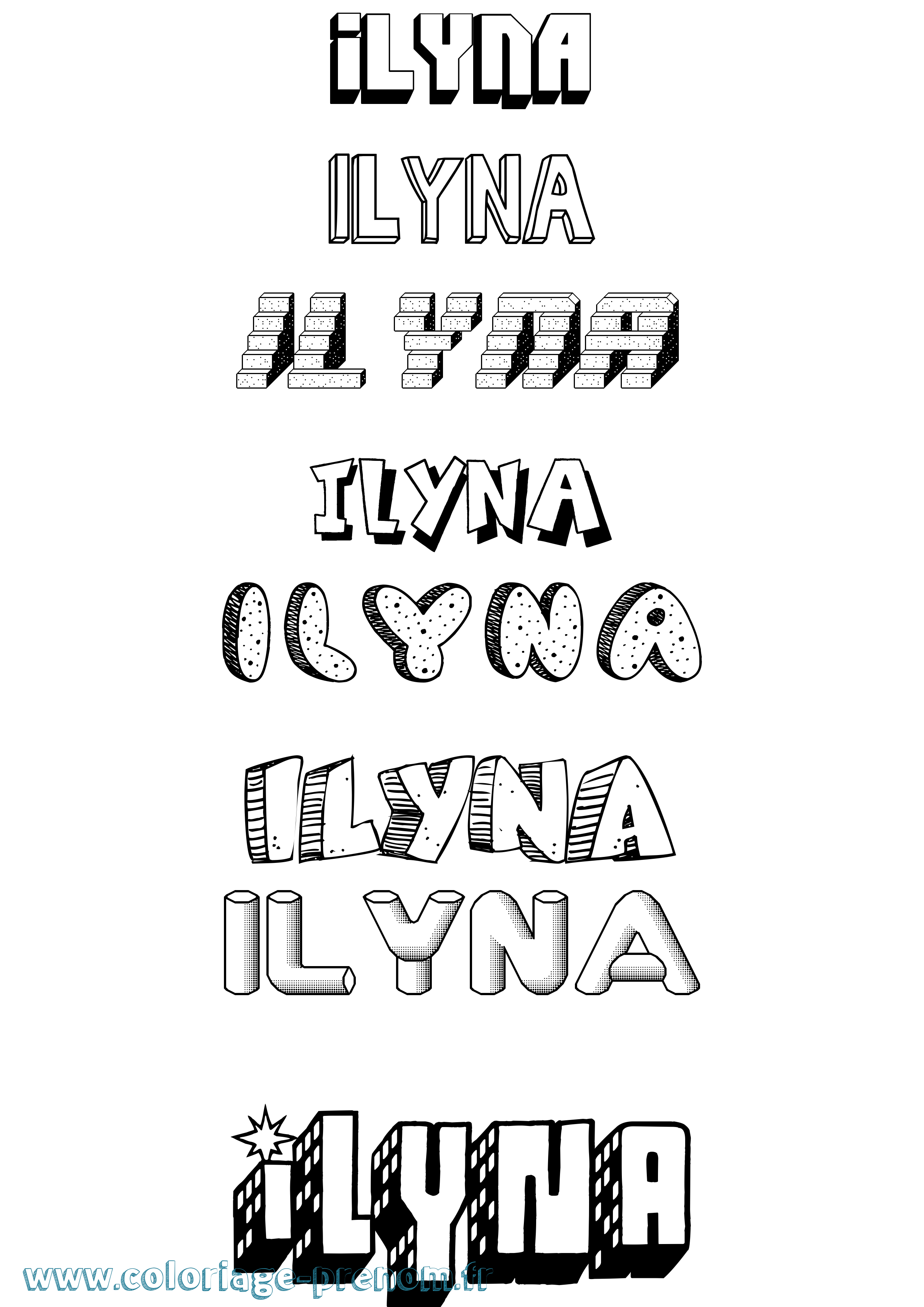 Coloriage Ilyna Effet 3D Coloriage prénom Ilyna Effet 3D