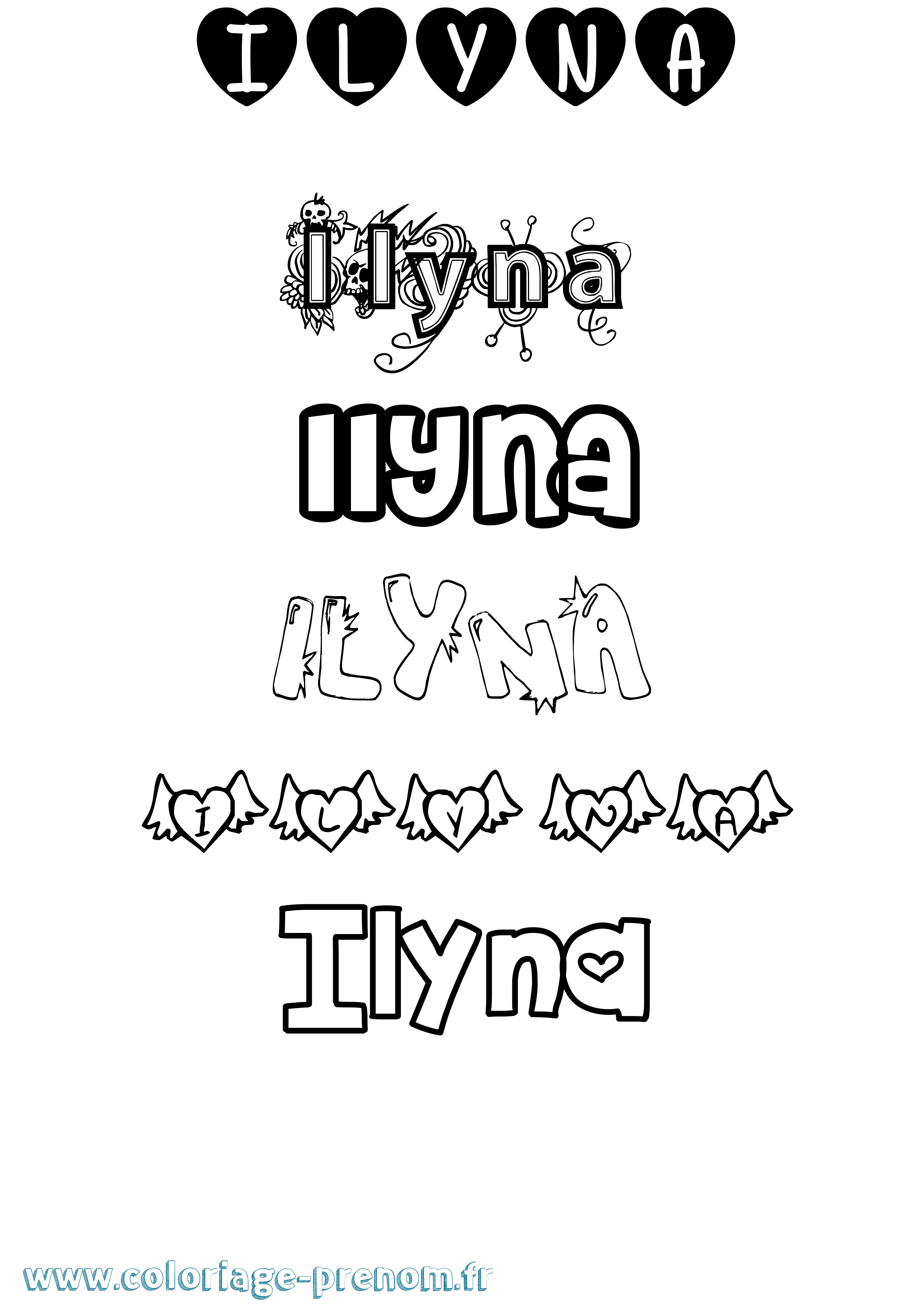 Coloriage Ilyna Girly Coloriage prénom Ilyna Girly