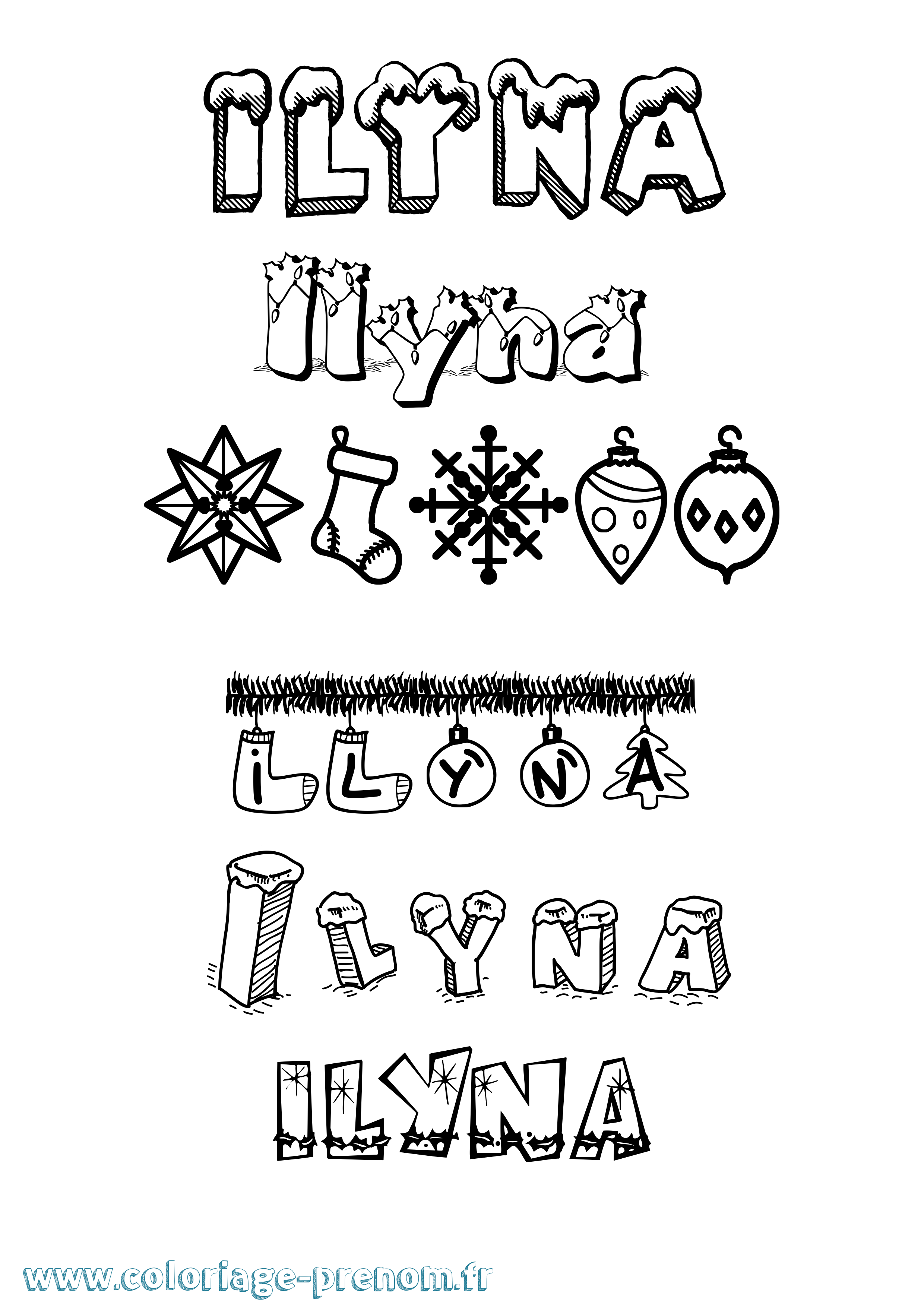 Coloriage Ilyna Noël Coloriage prénom Ilyna Noël