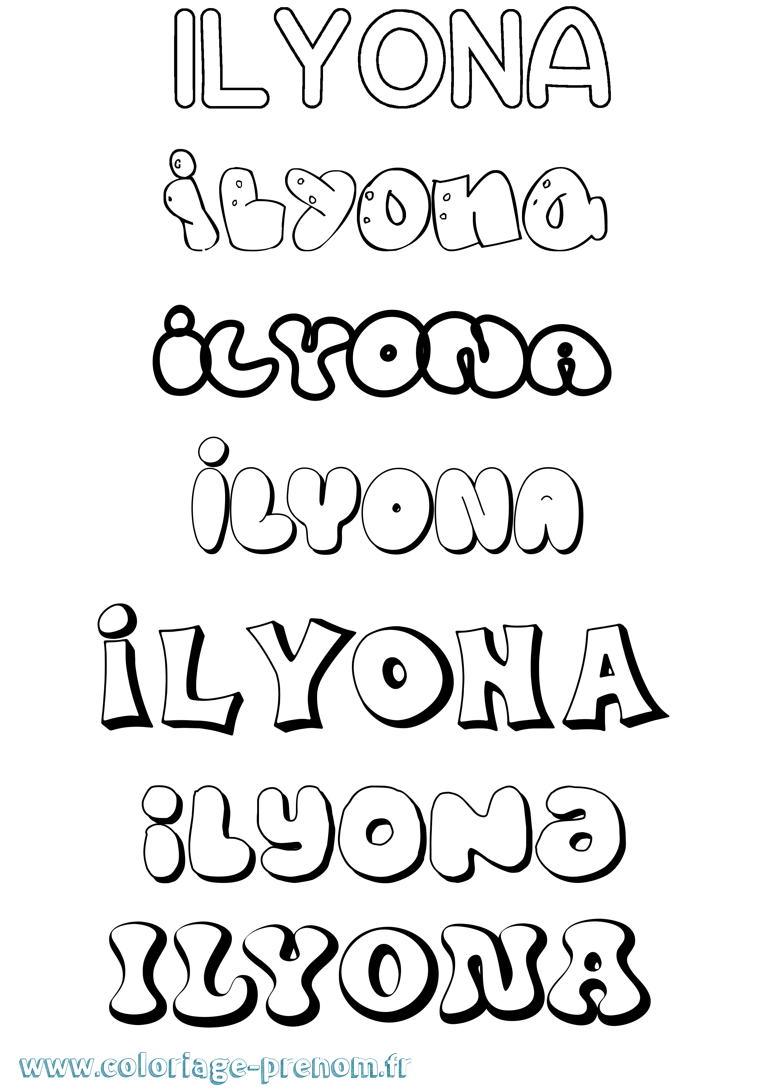 Coloriage Ilyona Bubble Coloriage prénom Ilyona Bubble