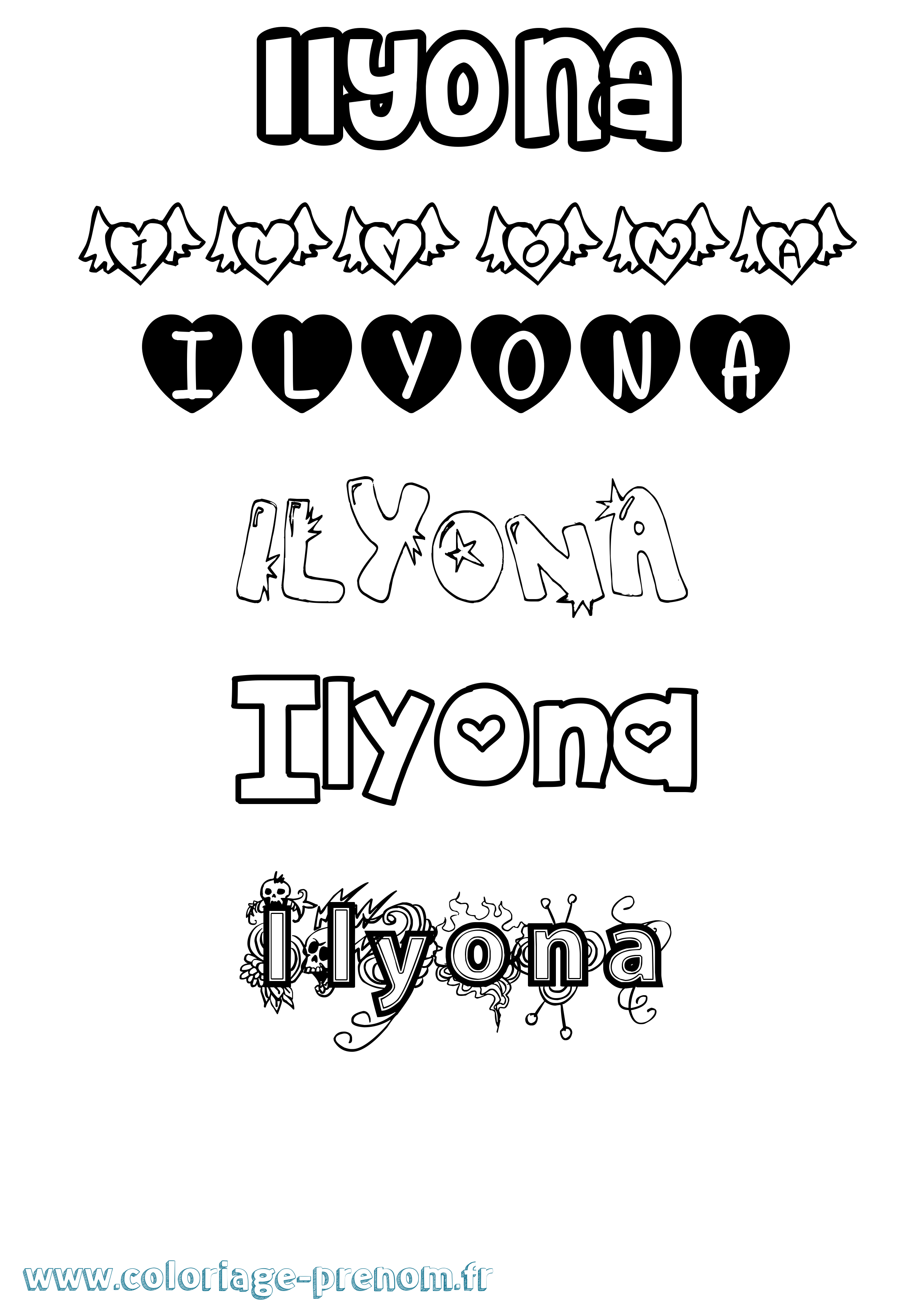 Coloriage Ilyona Girly Coloriage prénom Ilyona Girly