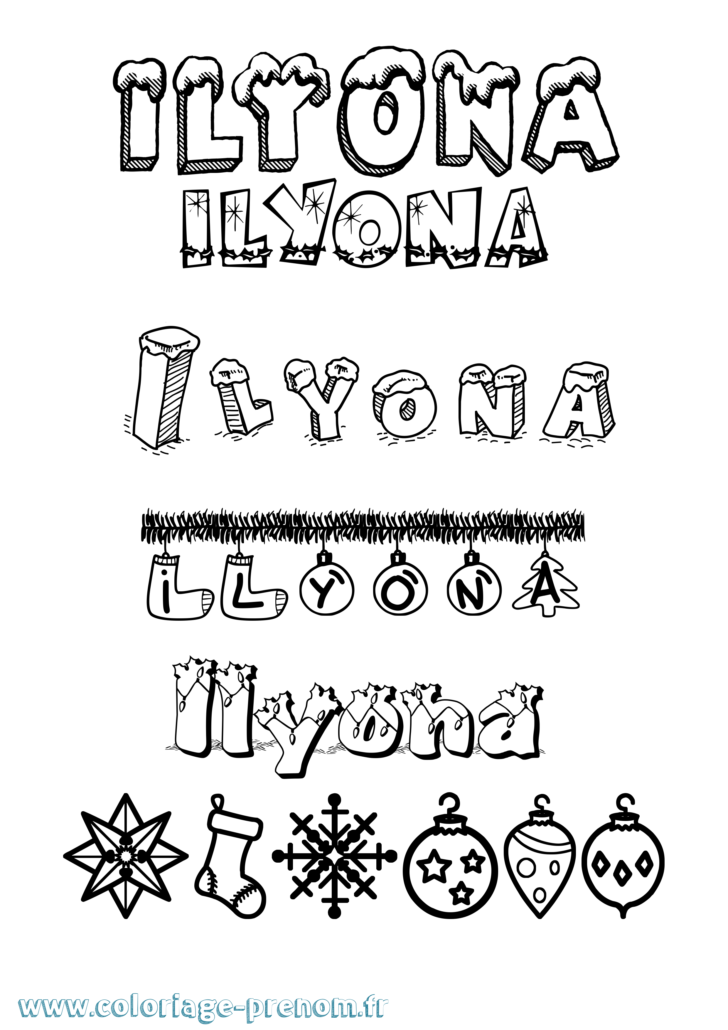 Coloriage Ilyona Noël Coloriage prénom Ilyona Noël