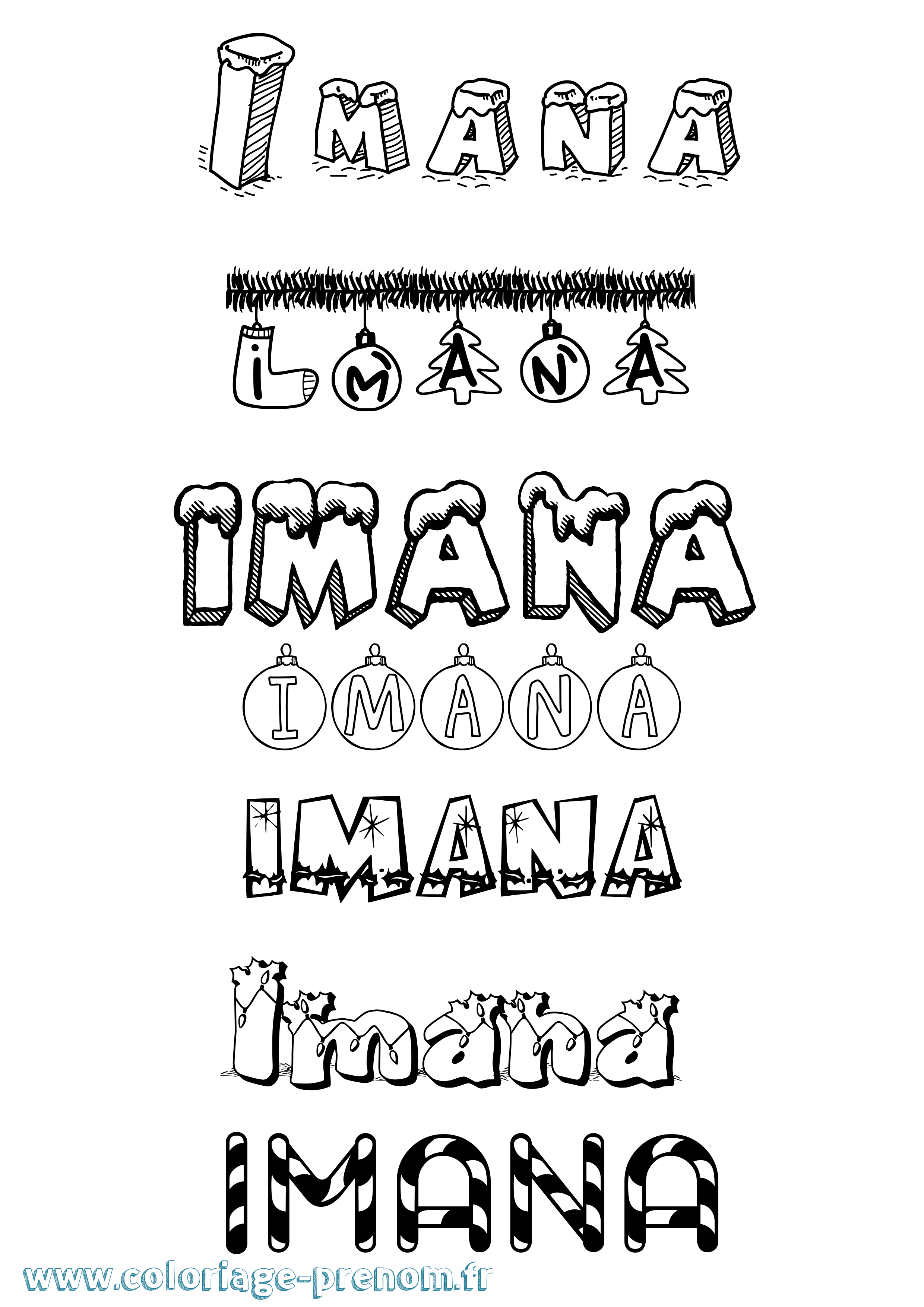 Coloriage Imana Noël Coloriage prénom Imana Noël