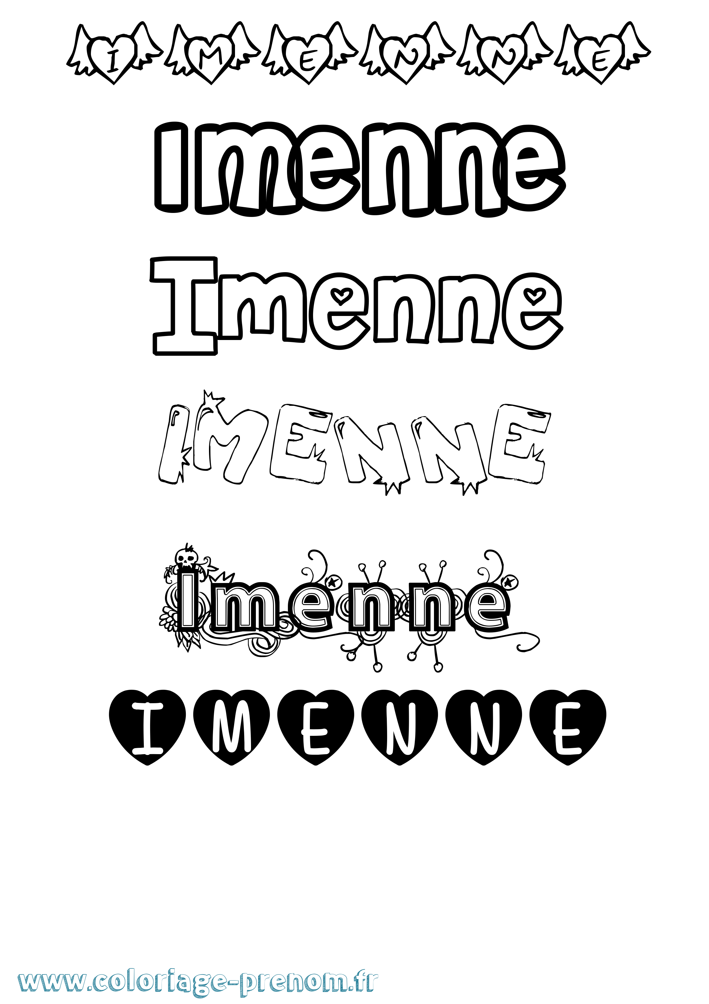 Coloriage Imenne Girly Coloriage prénom Imenne Girly