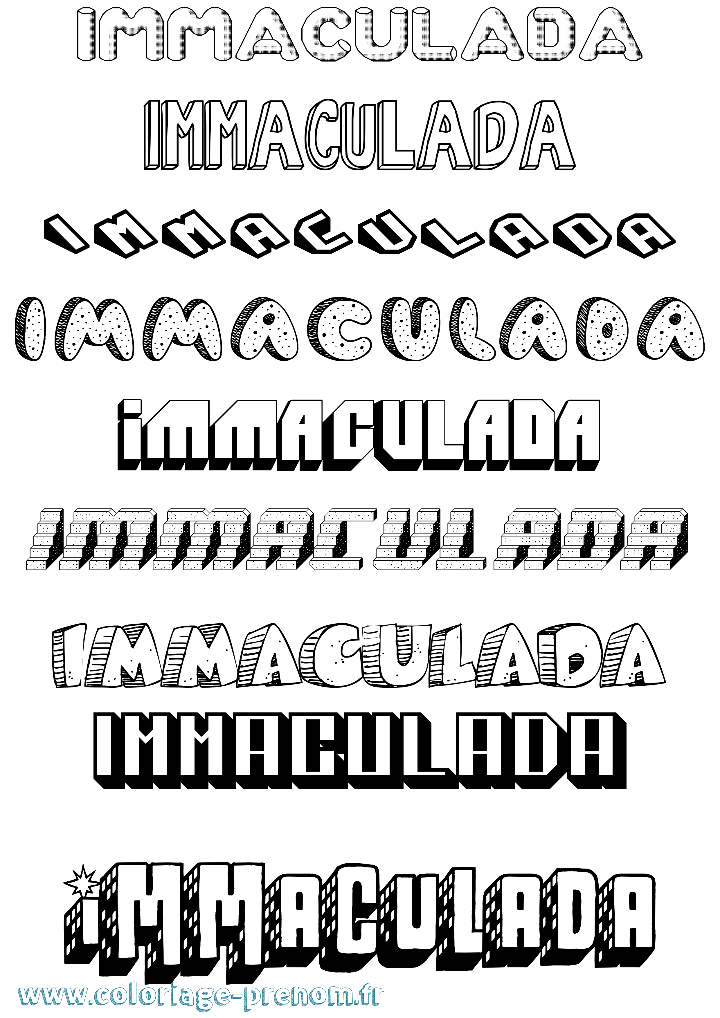 Coloriage Immaculada Effet 3D Coloriage prénom Immaculada Effet 3D