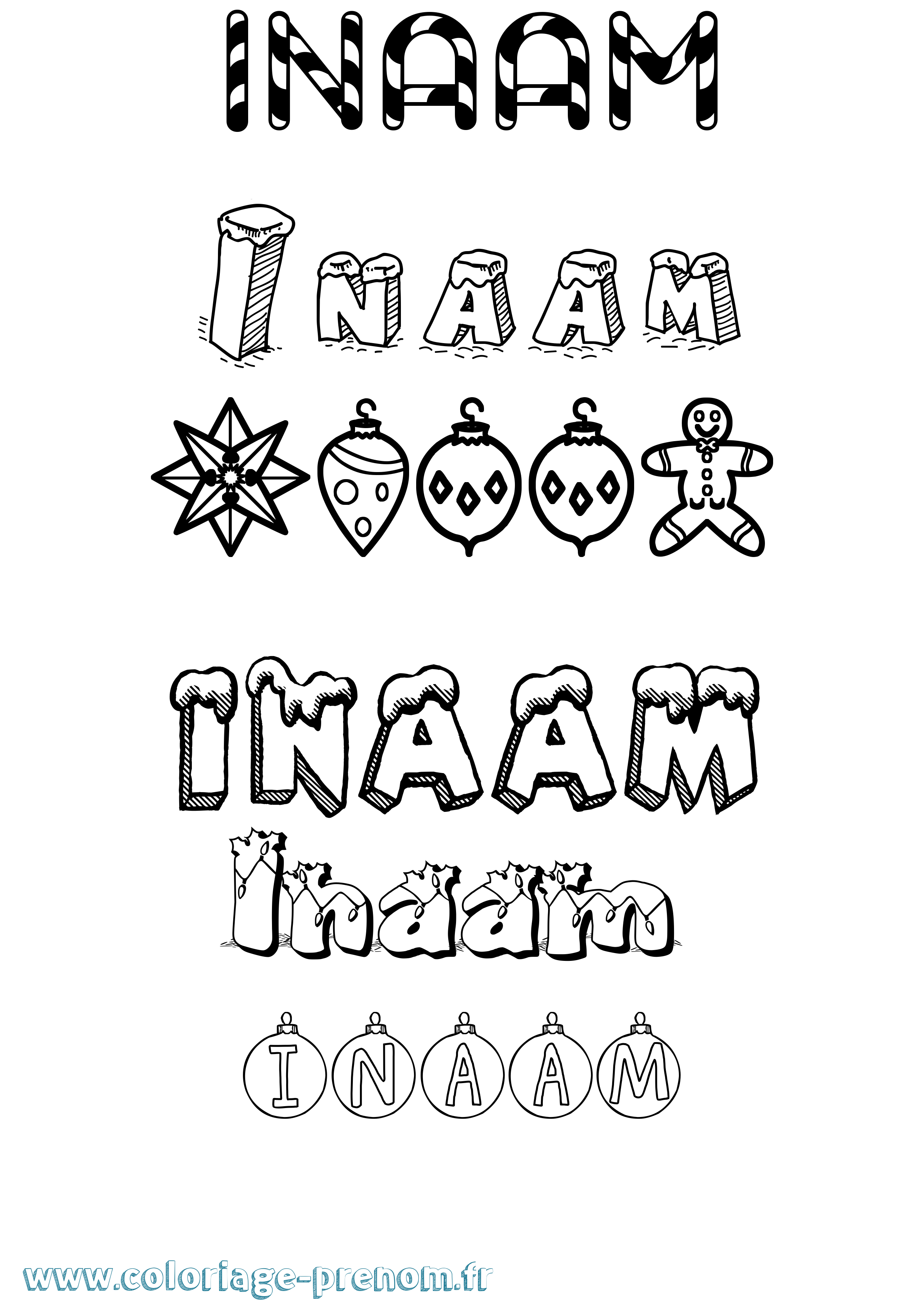 Coloriage Inaam Noël Coloriage prénom Inaam Noël