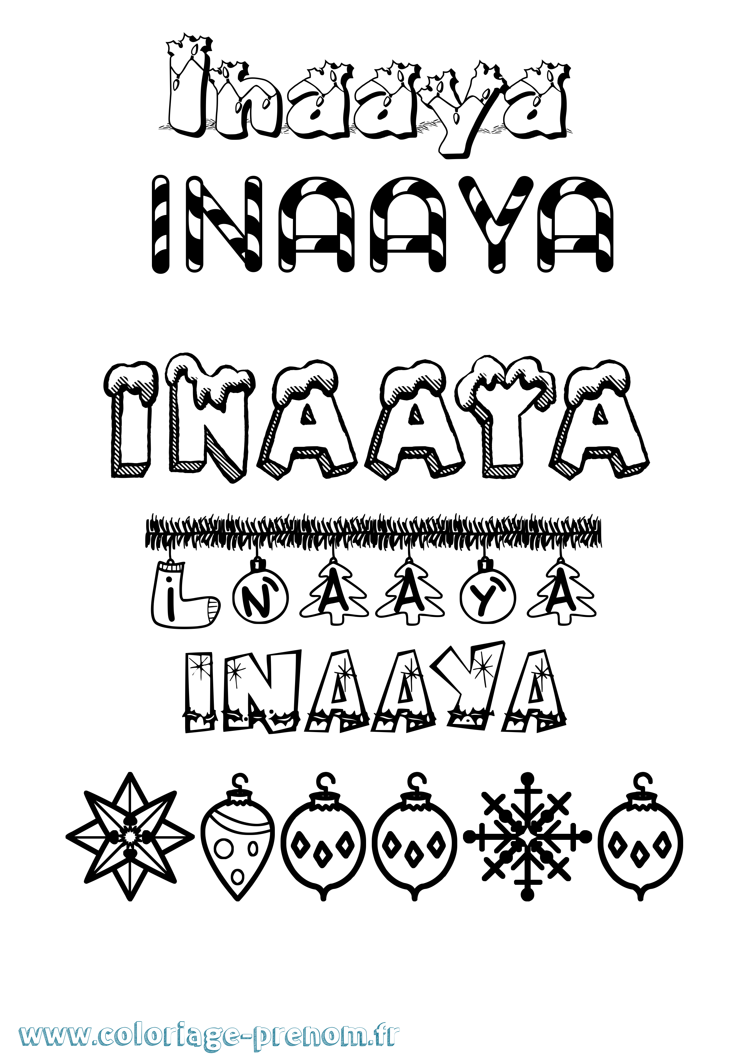 Coloriage Inaaya Noël Coloriage prénom Inaaya Noël