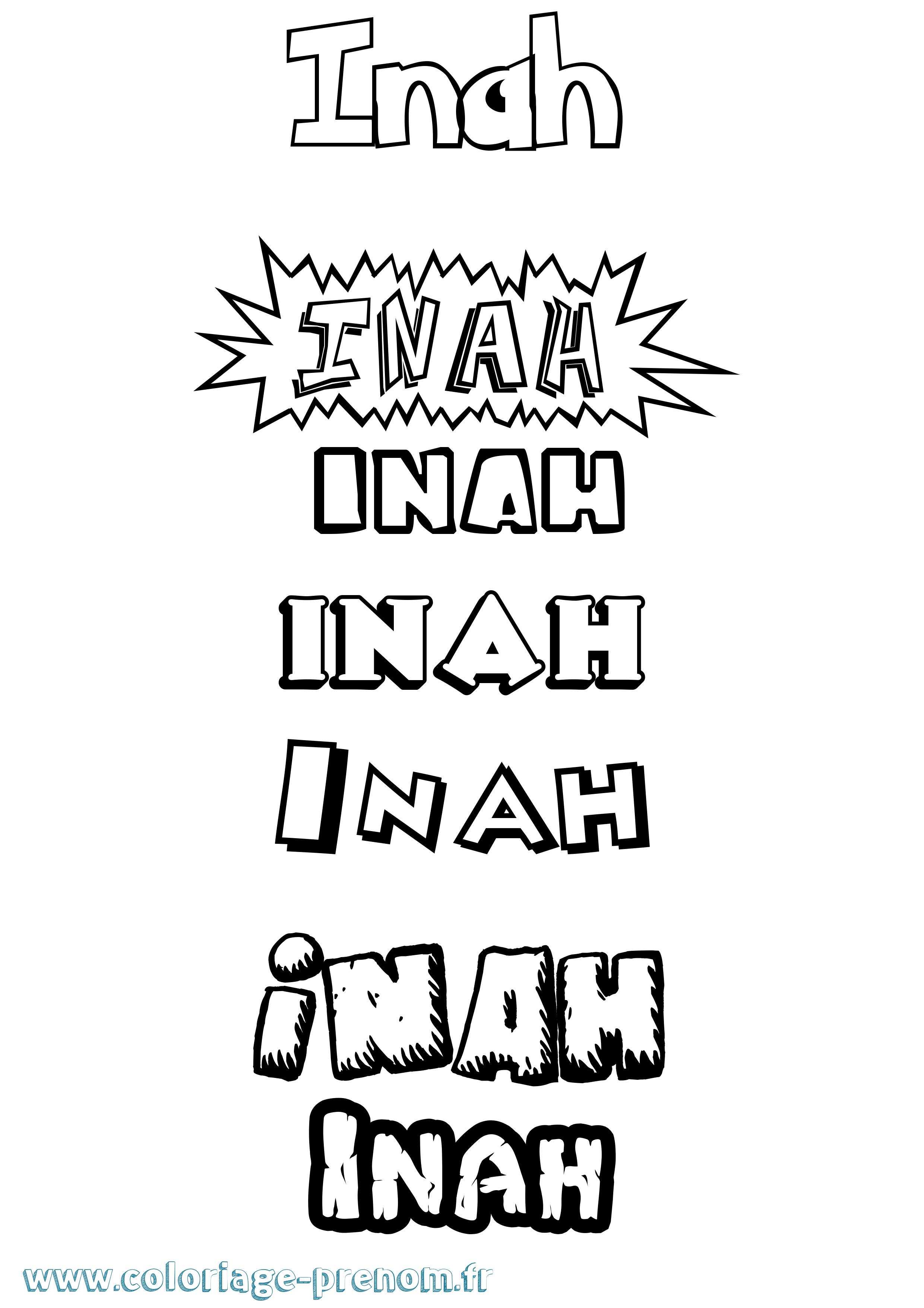 Coloriage Inah Dessin Animé Coloriage prénom Inah Dessin Animé
