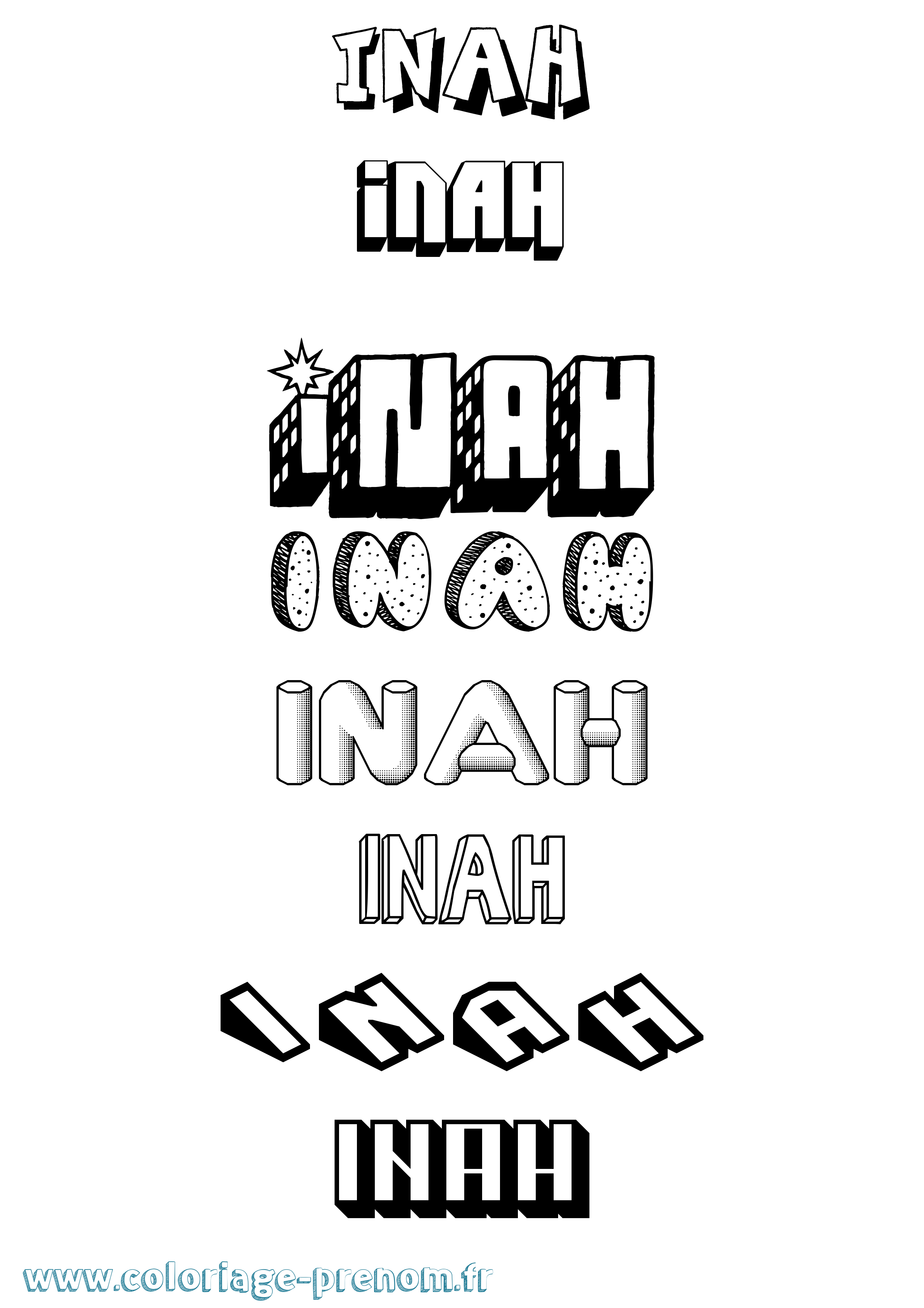 Coloriage Inah Effet 3D Coloriage prénom Inah Effet 3D
