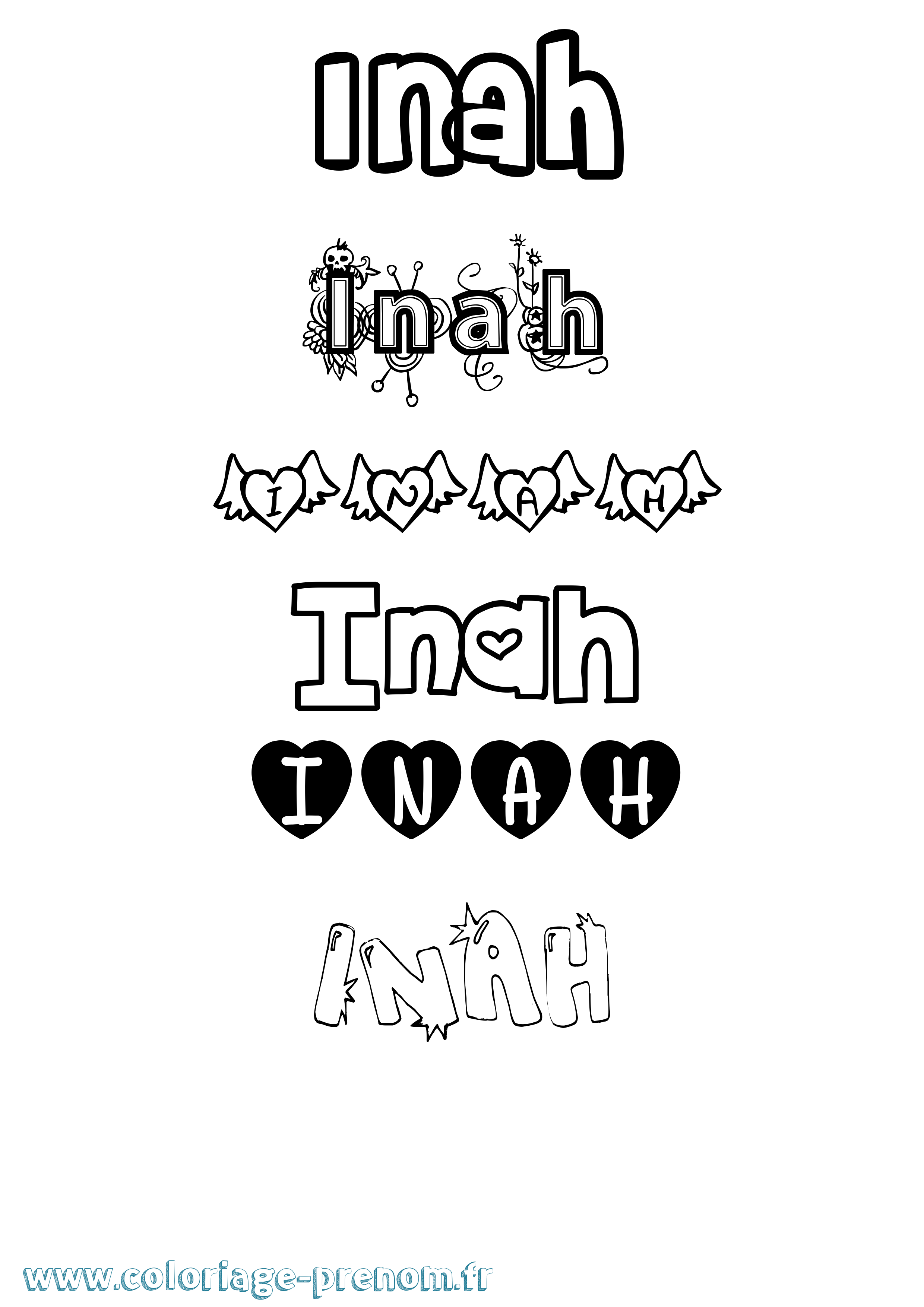 Coloriage Inah Girly Coloriage prénom Inah Girly