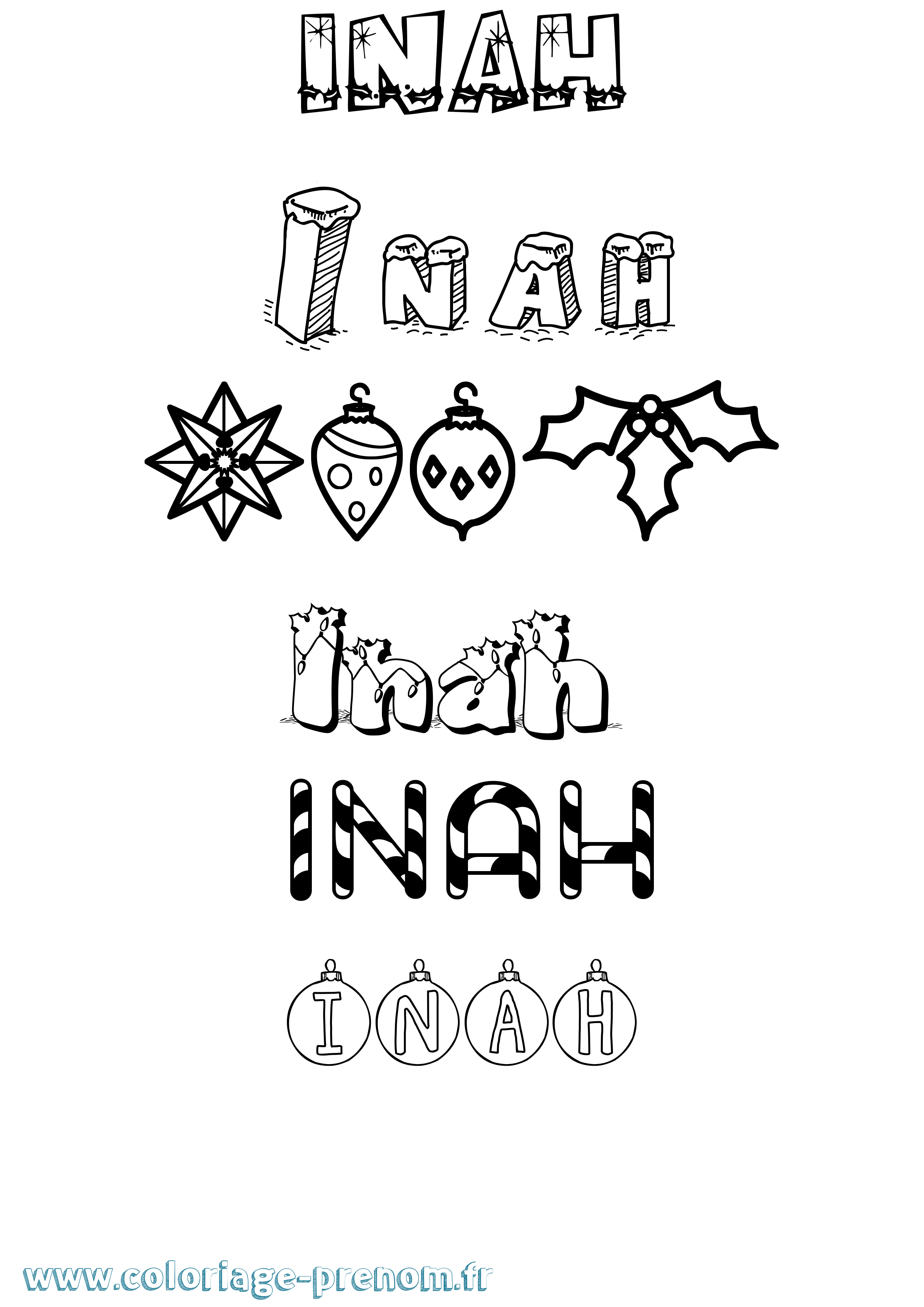 Coloriage Inah Noël Coloriage prénom Inah Noël