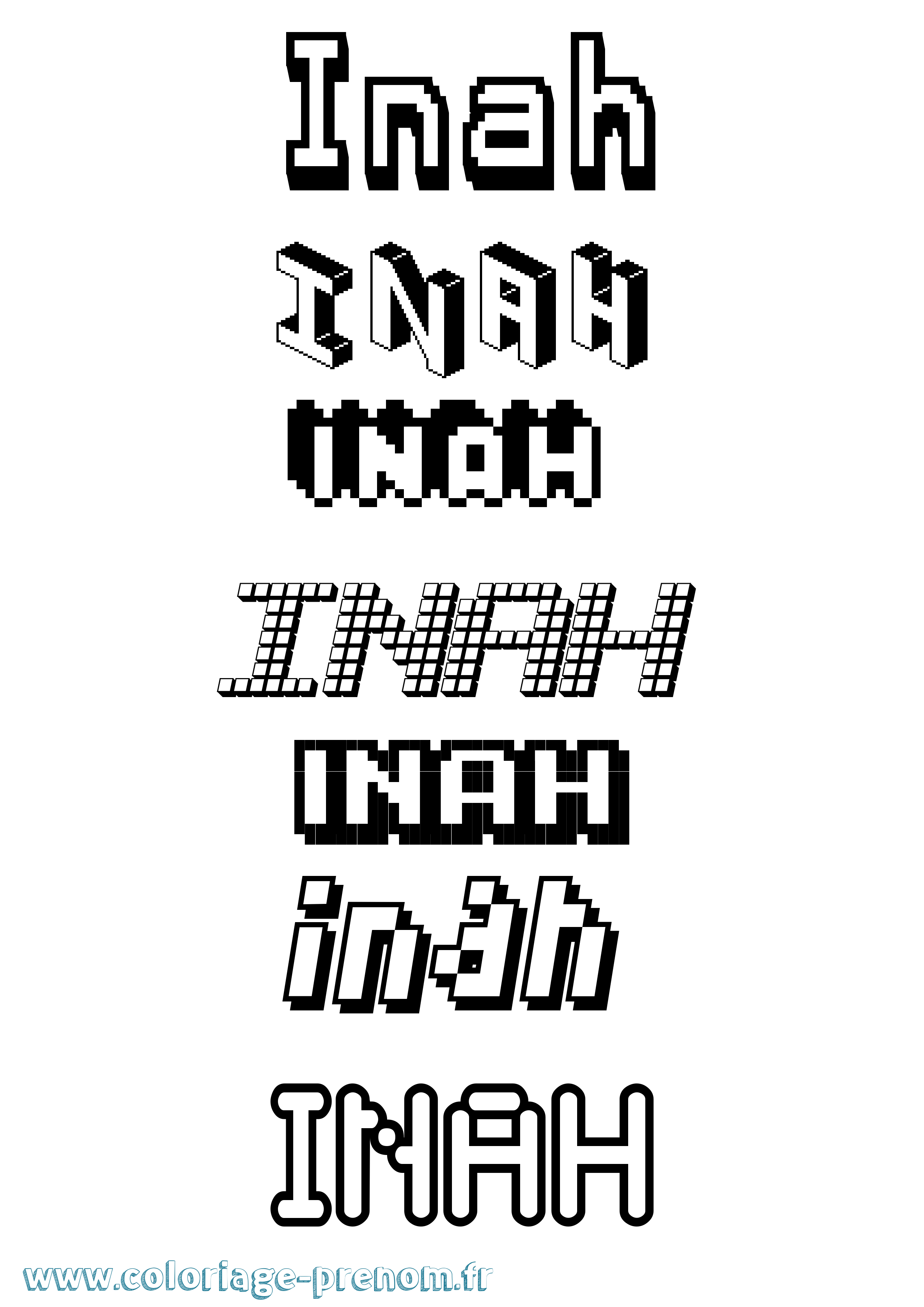 Coloriage Inah Pixel Coloriage prénom Inah Pixel