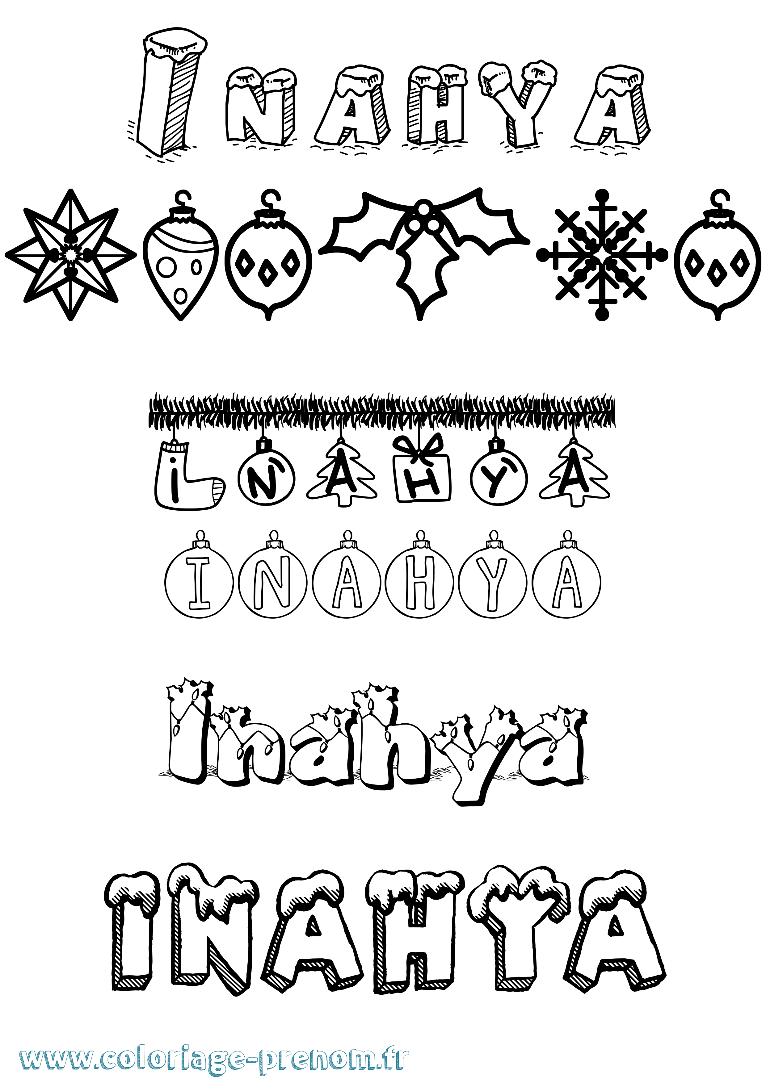 Coloriage Inahya Noël Coloriage prénom Inahya Noël
