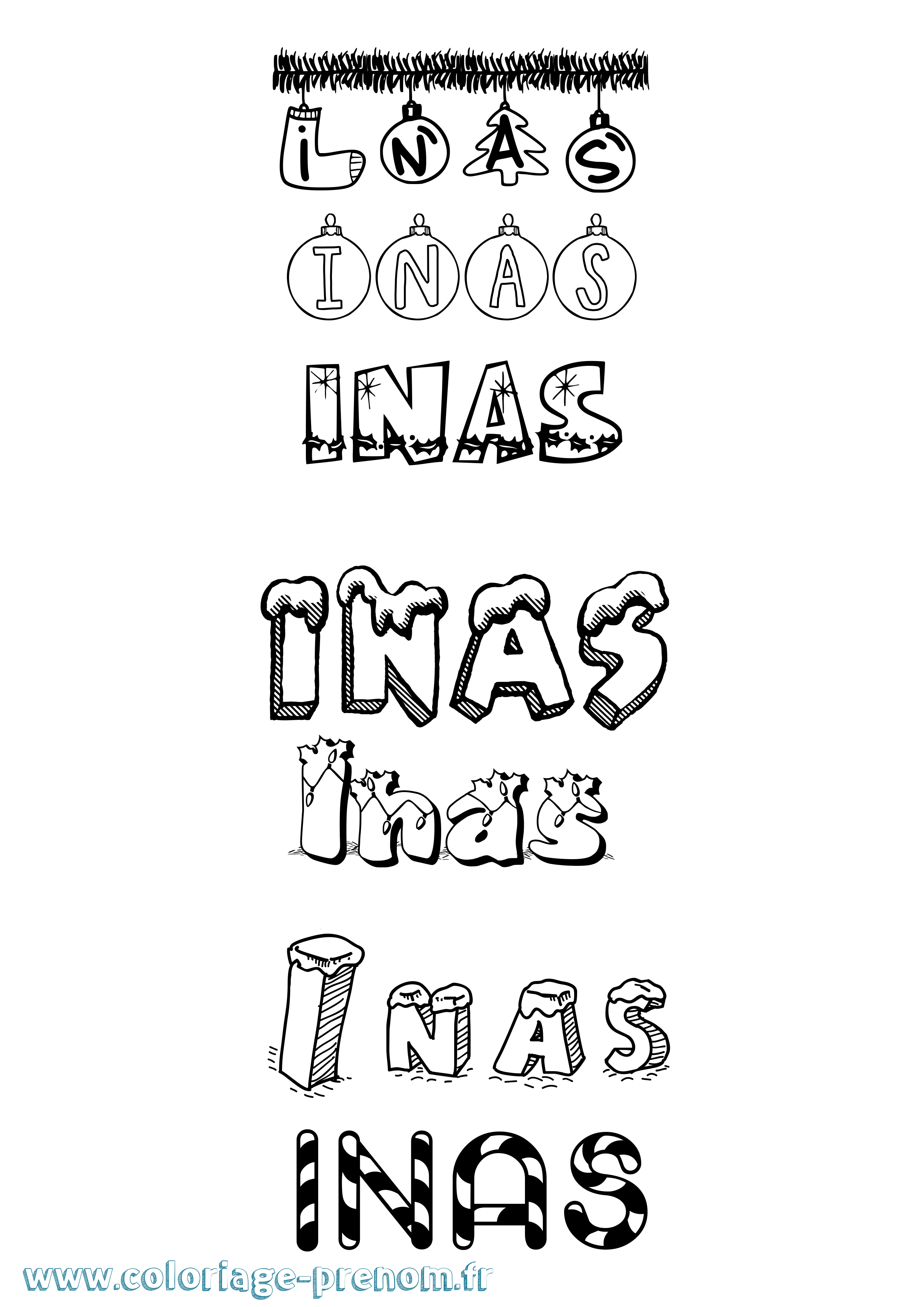 Coloriage Inas Noël Coloriage prénom Inas Noël