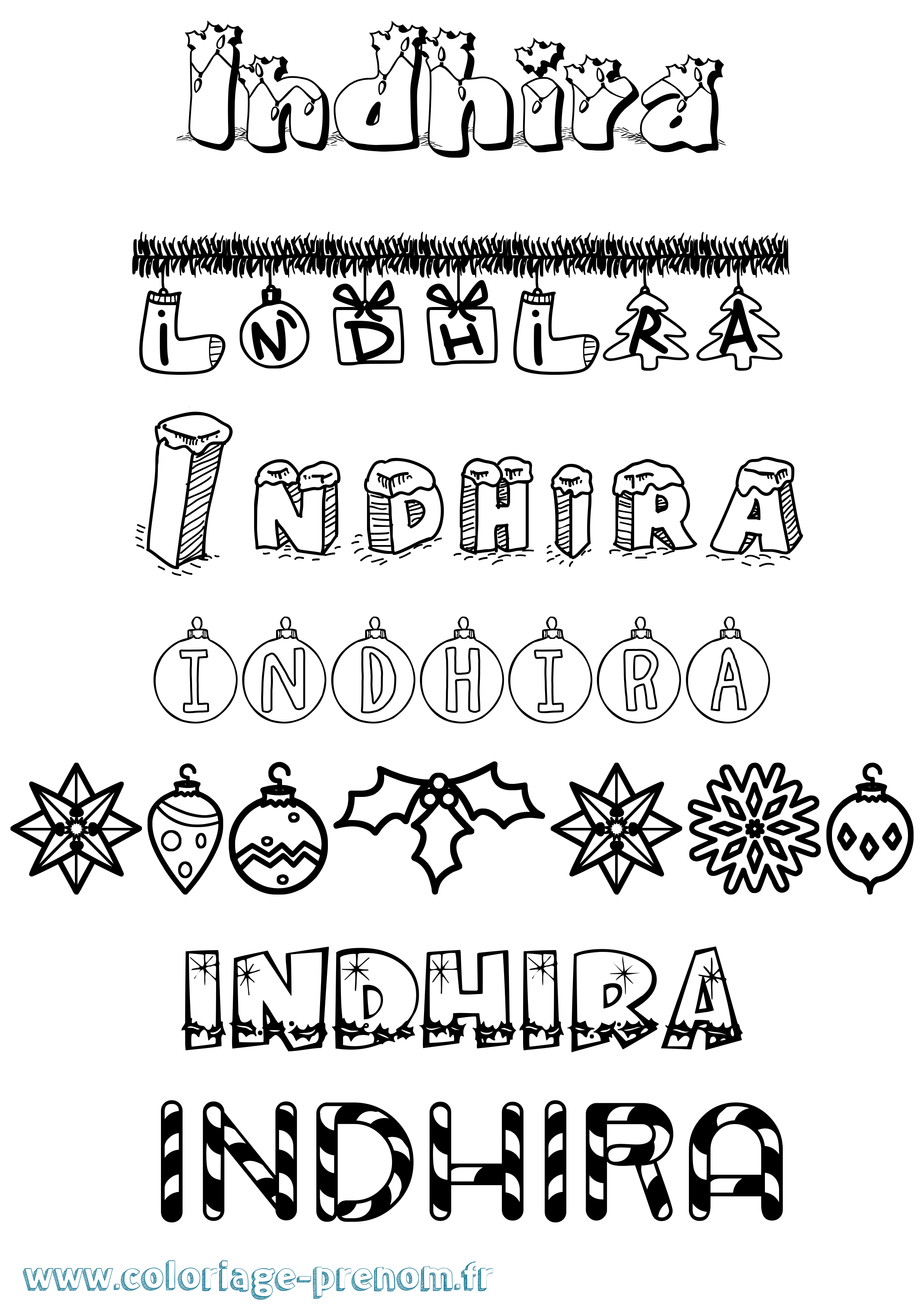 Coloriage Indhira Noël Coloriage prénom Indhira Noël