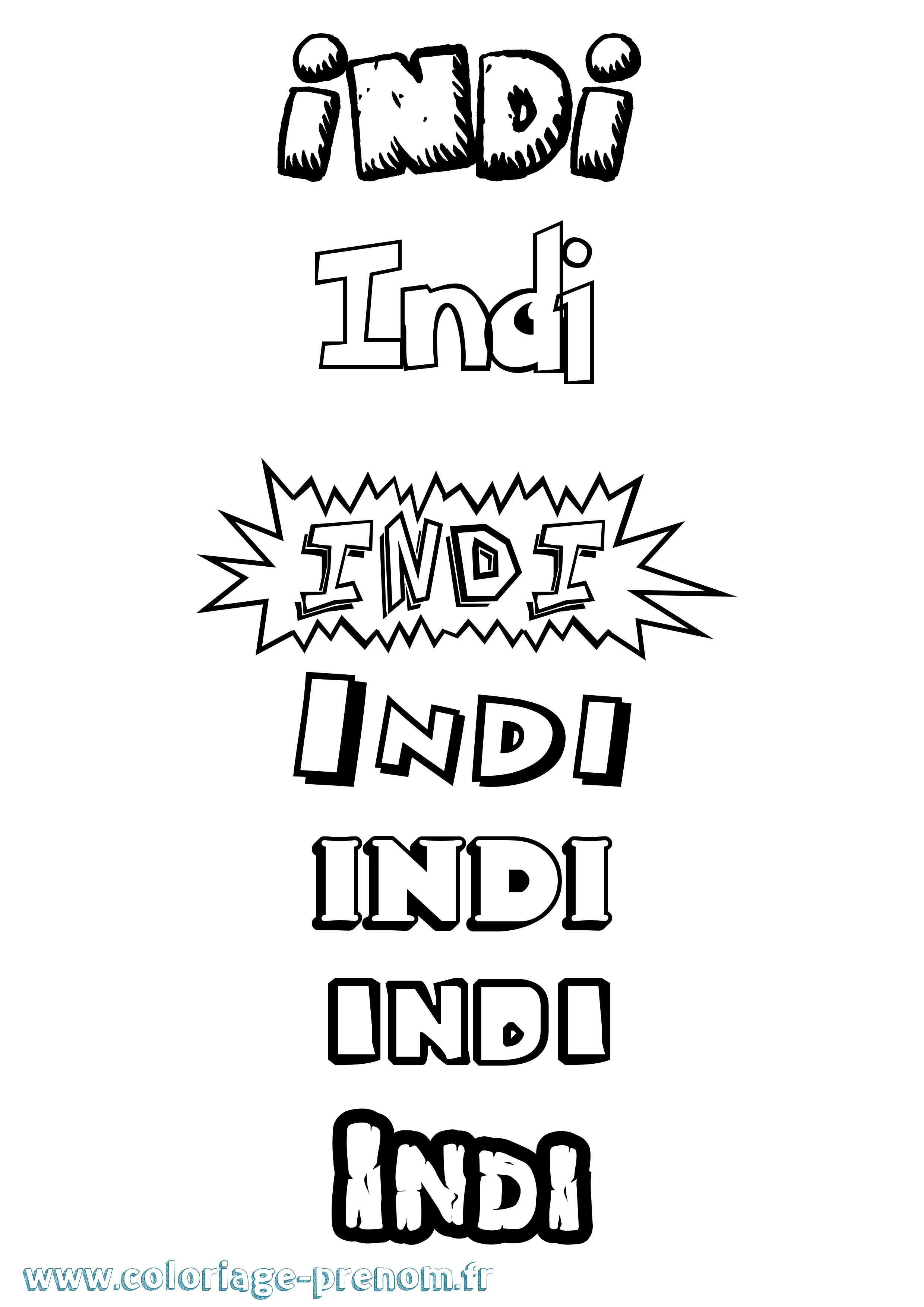 Coloriage Indi Dessin Animé Coloriage prénom Indi Dessin Animé