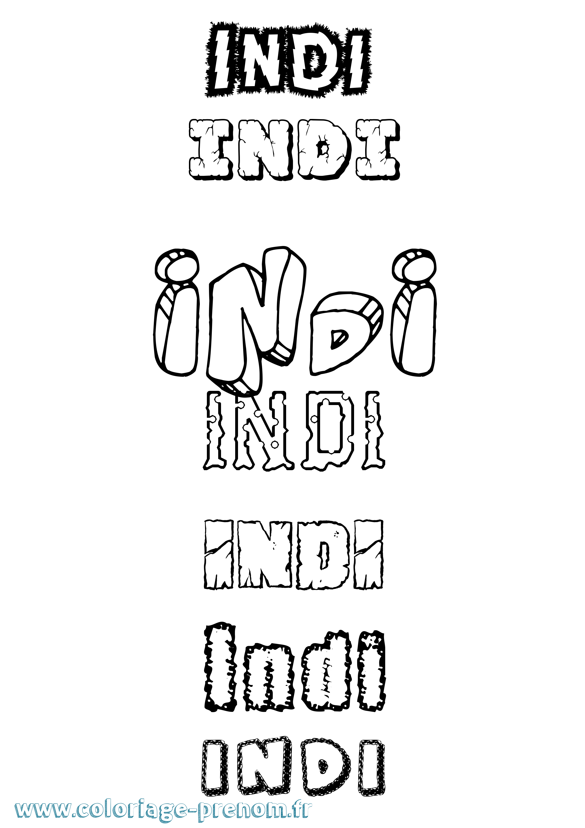 Coloriage Indi Destructuré Coloriage prénom Indi Destructuré
