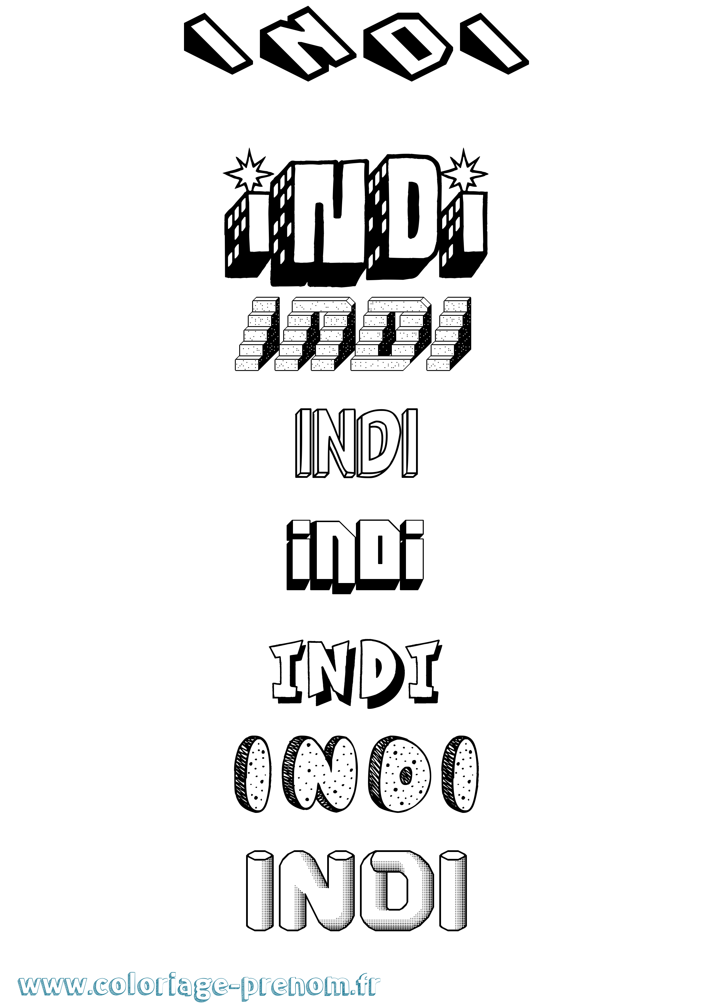 Coloriage Indi Effet 3D Coloriage prénom Indi Effet 3D