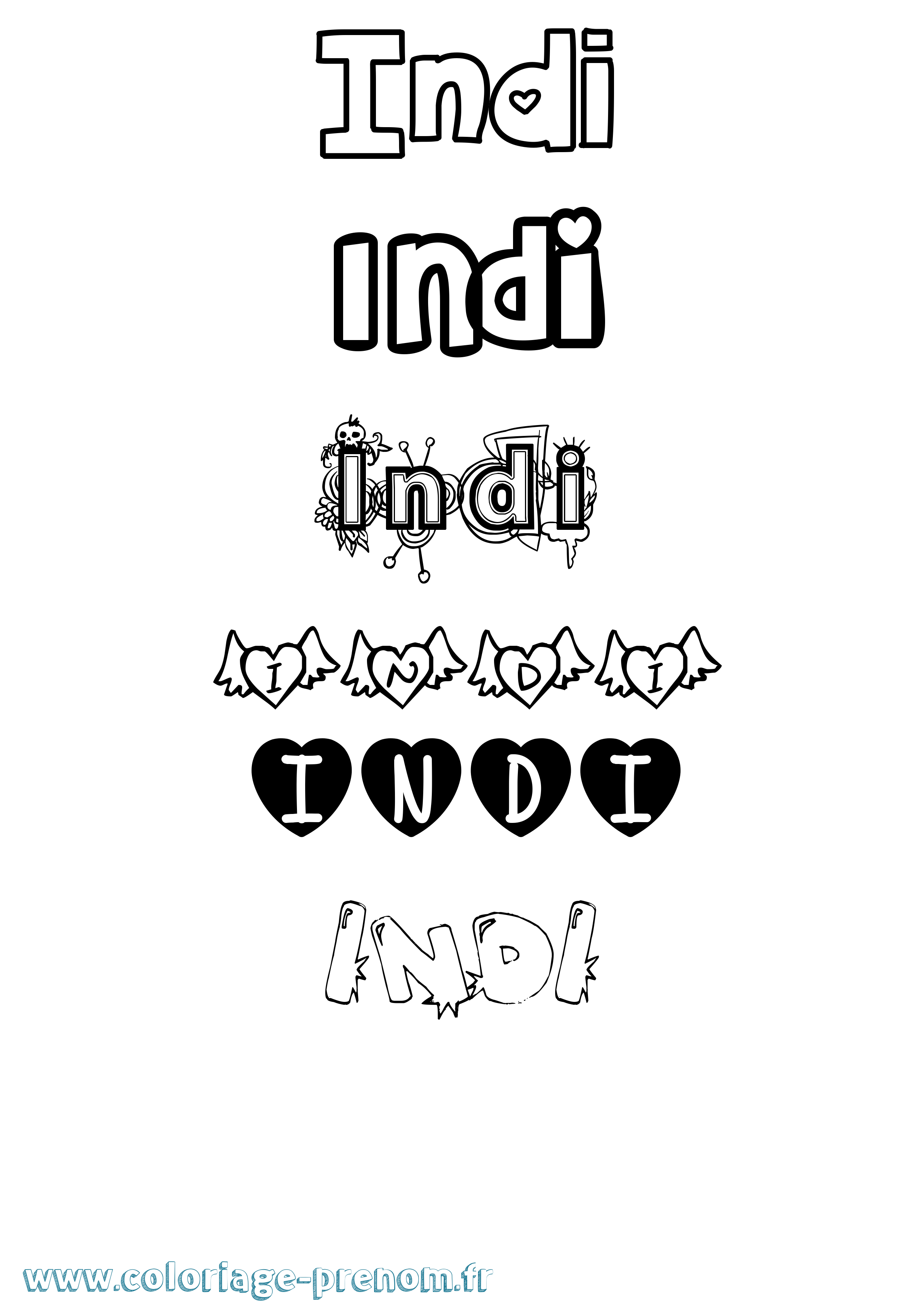 Coloriage Indi Girly Coloriage prénom Indi Girly