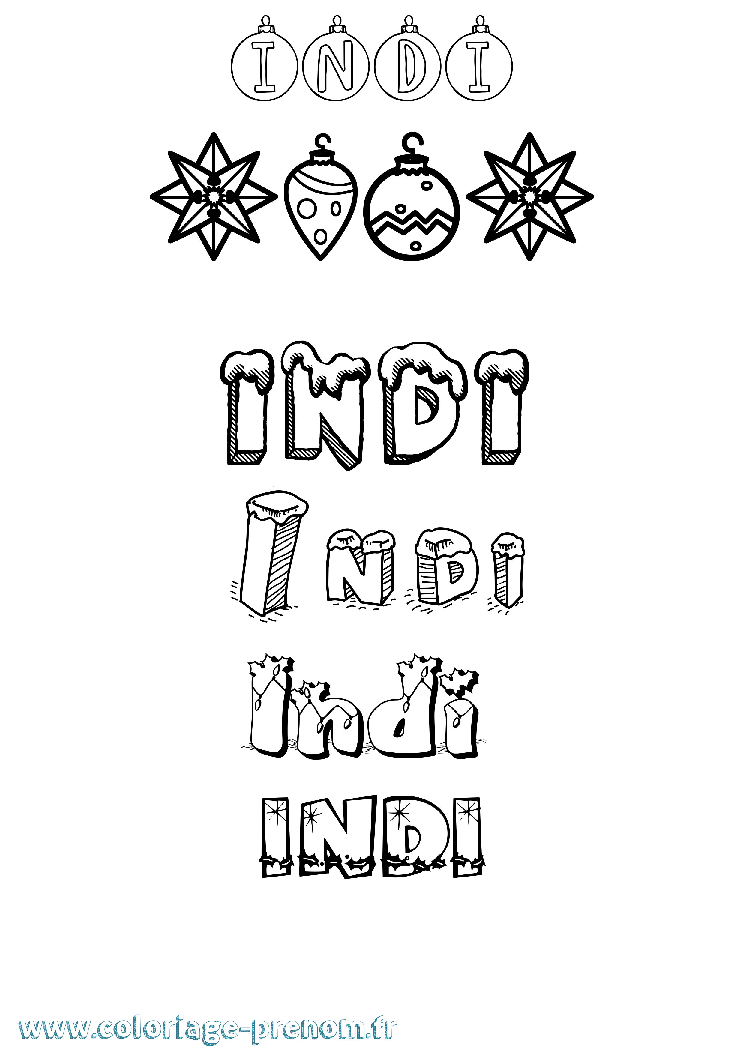 Coloriage Indi Noël Coloriage prénom Indi Noël