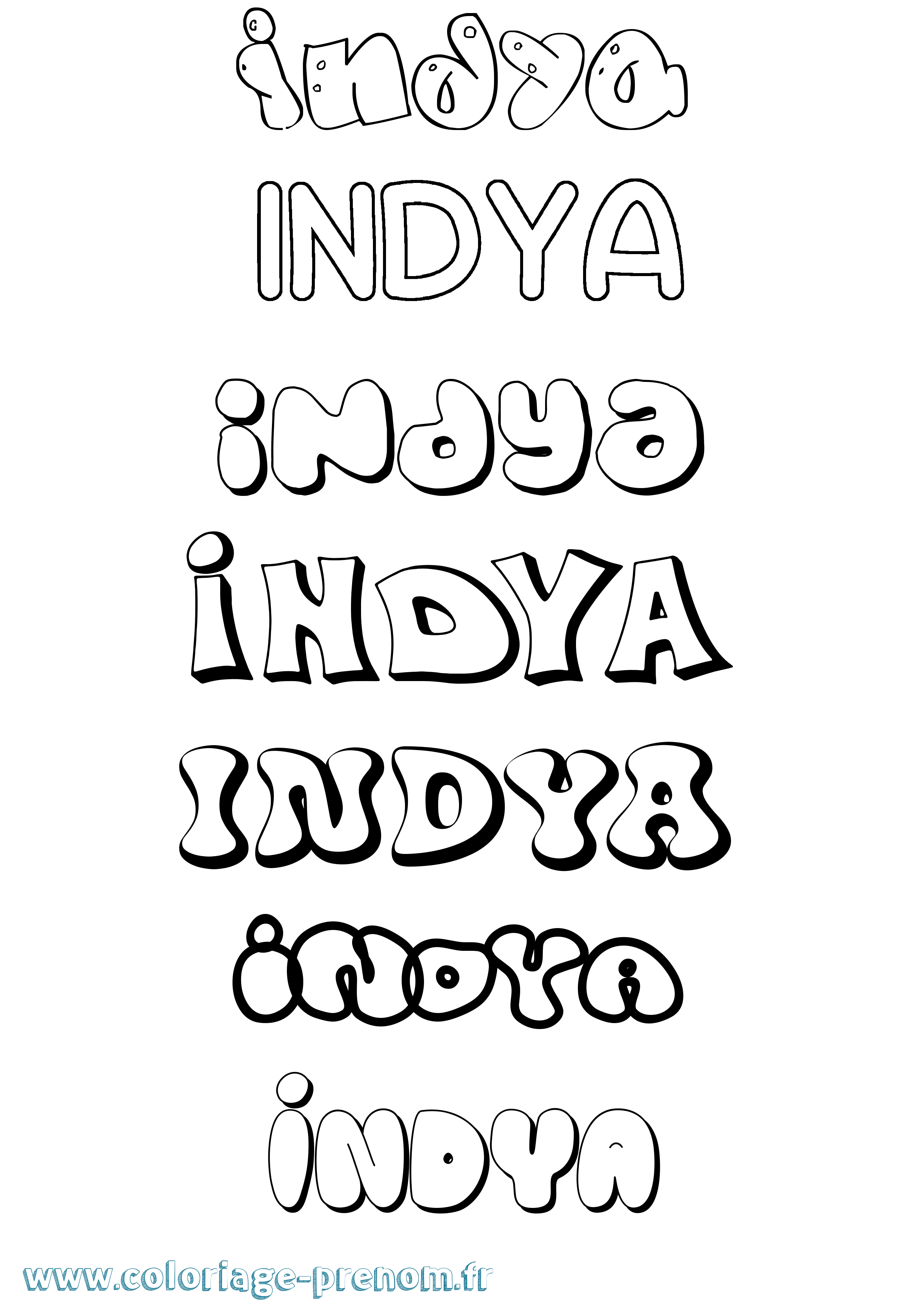 Coloriage Indya Bubble Coloriage prénom Indya Bubble