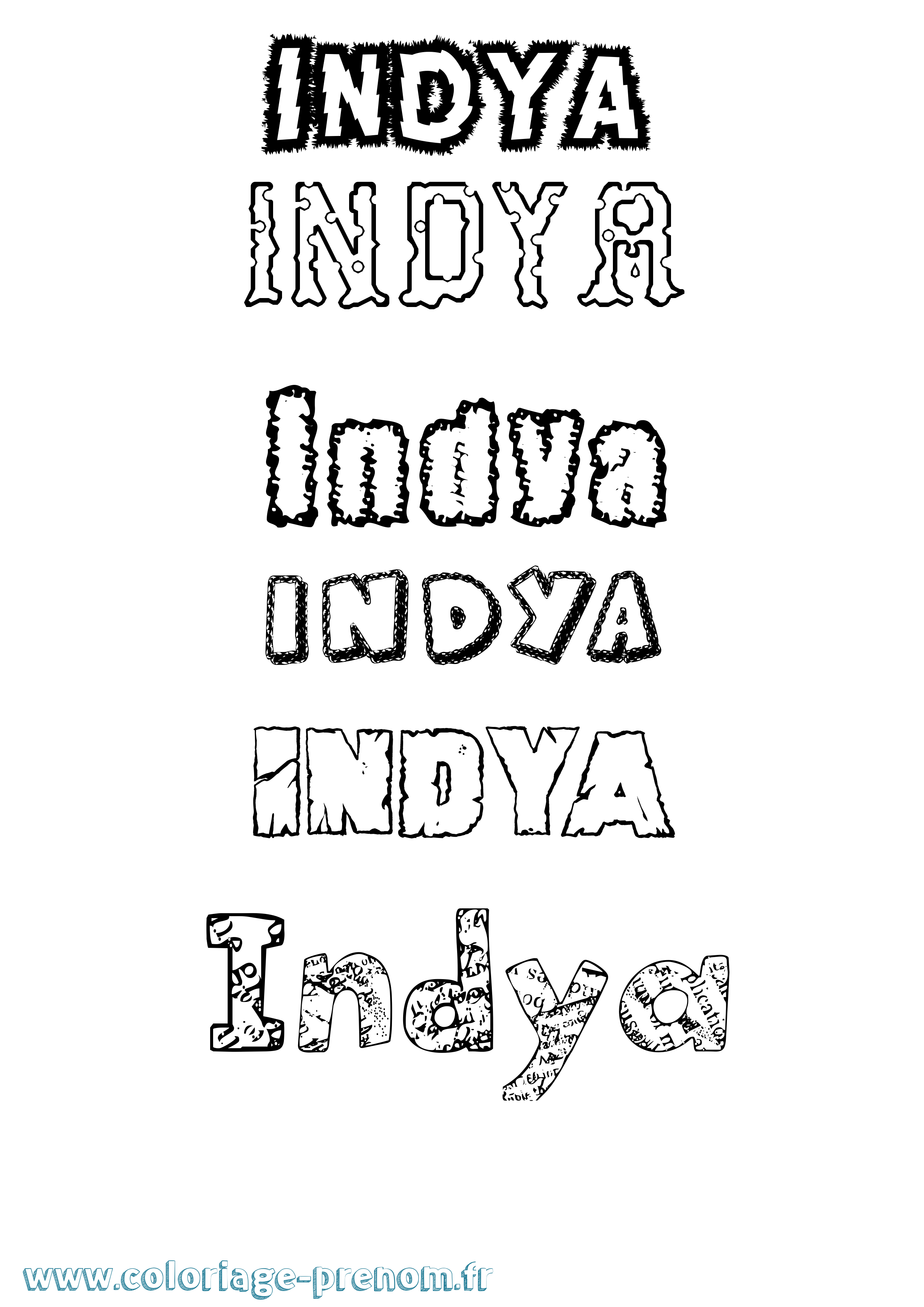 Coloriage Indya Destructuré Coloriage prénom Indya Destructuré