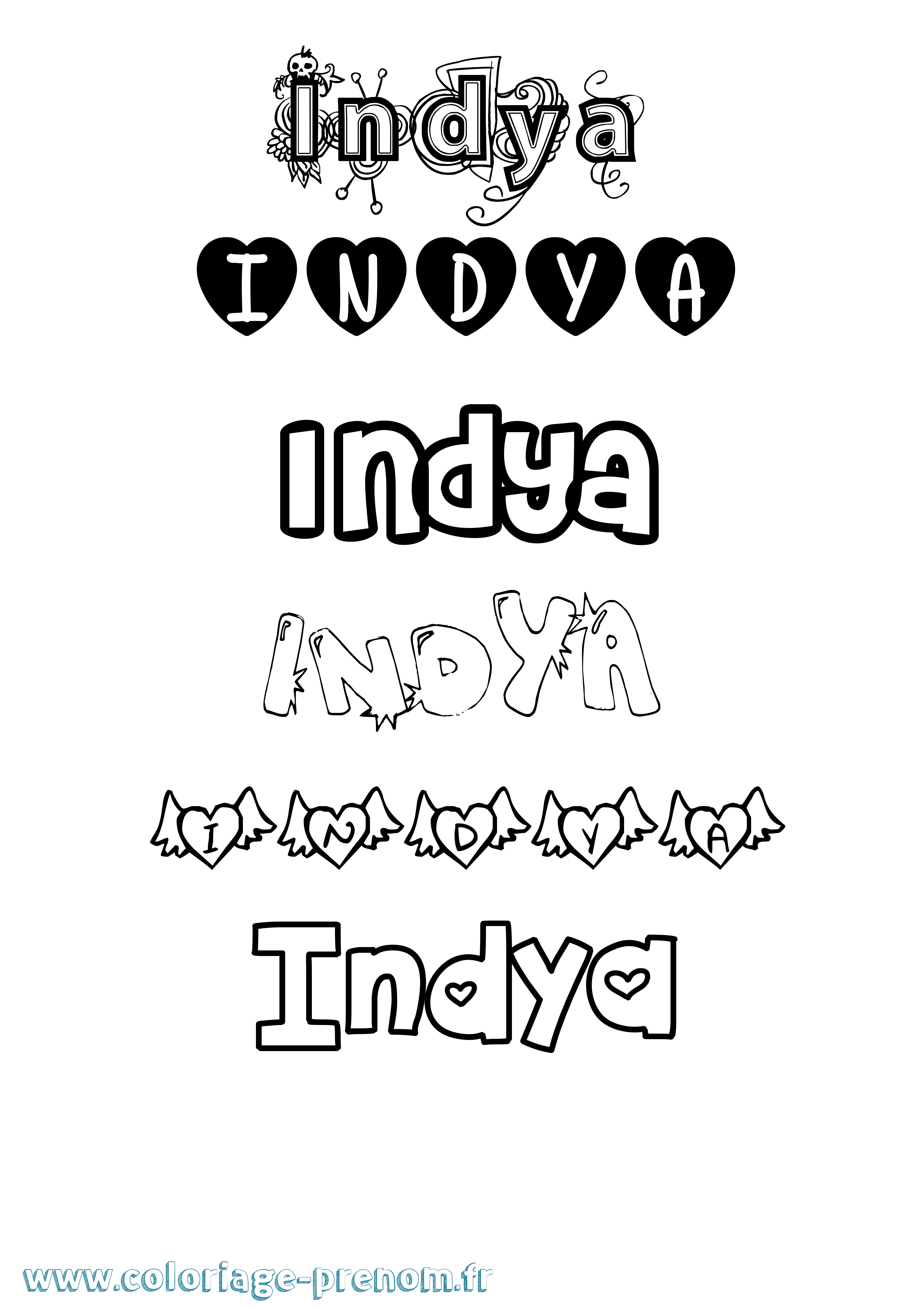 Coloriage Indya Girly Coloriage prénom Indya Girly